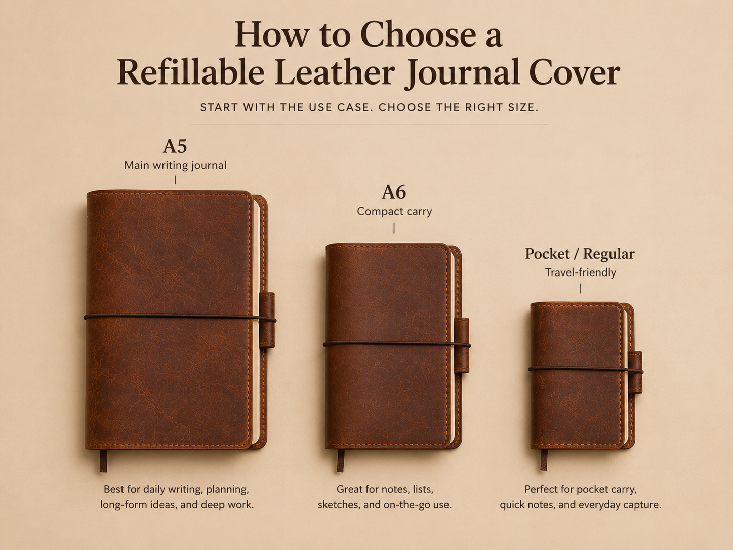 Refillable leather journal cover size guide