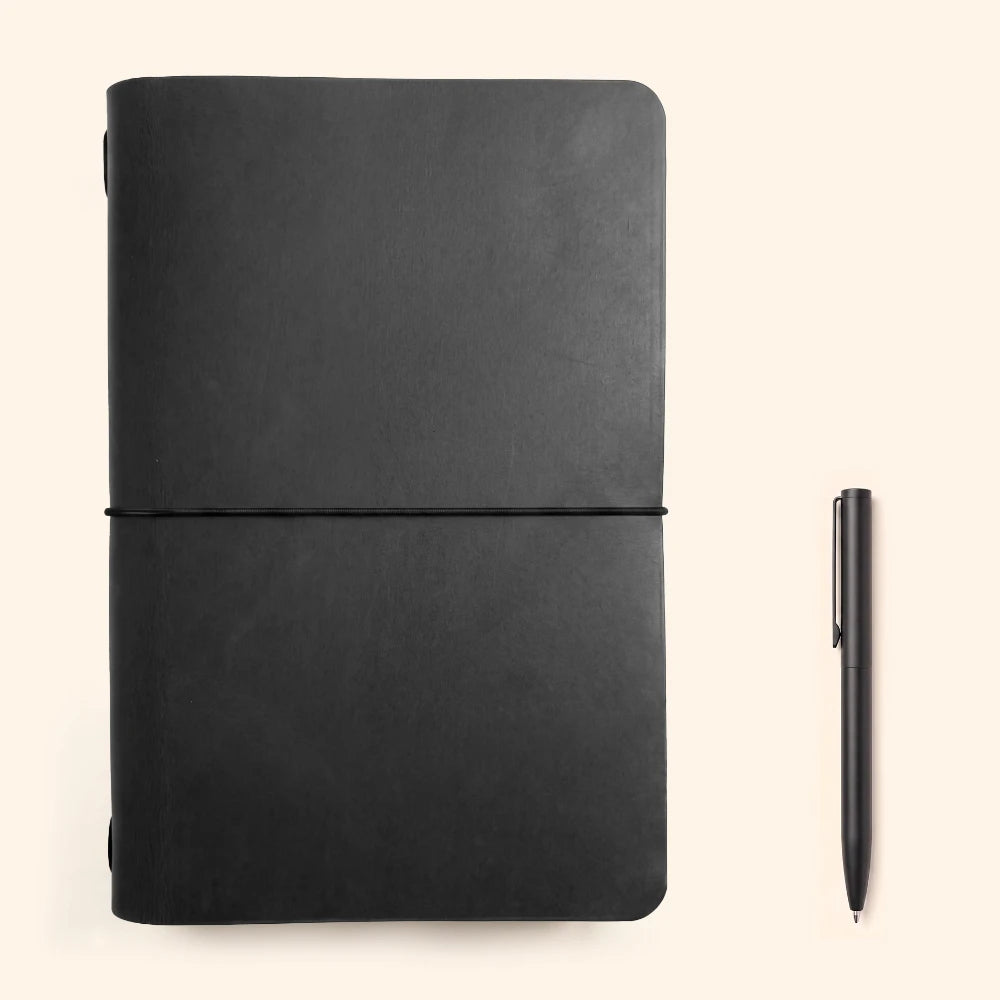 Natural leather notebook holder combining simple design with durable handcrafted quality.