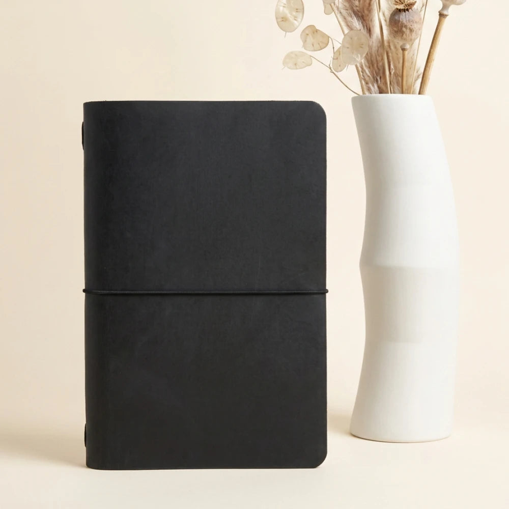 Handmade writing journal cover combining natural leather beauty with everyday practicality.