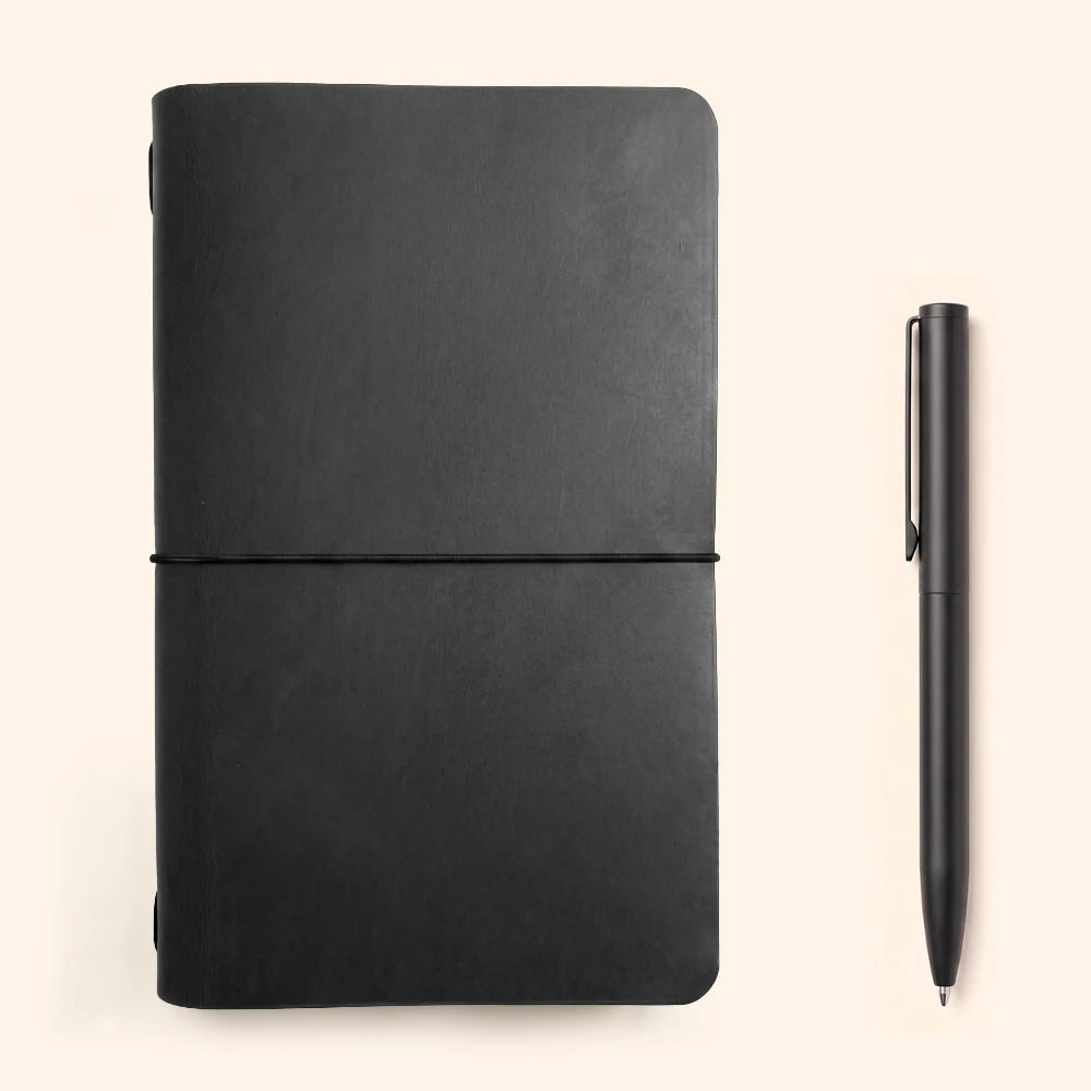 Minimalist notebook cover crafted from genuine leather with practical elastic support.
