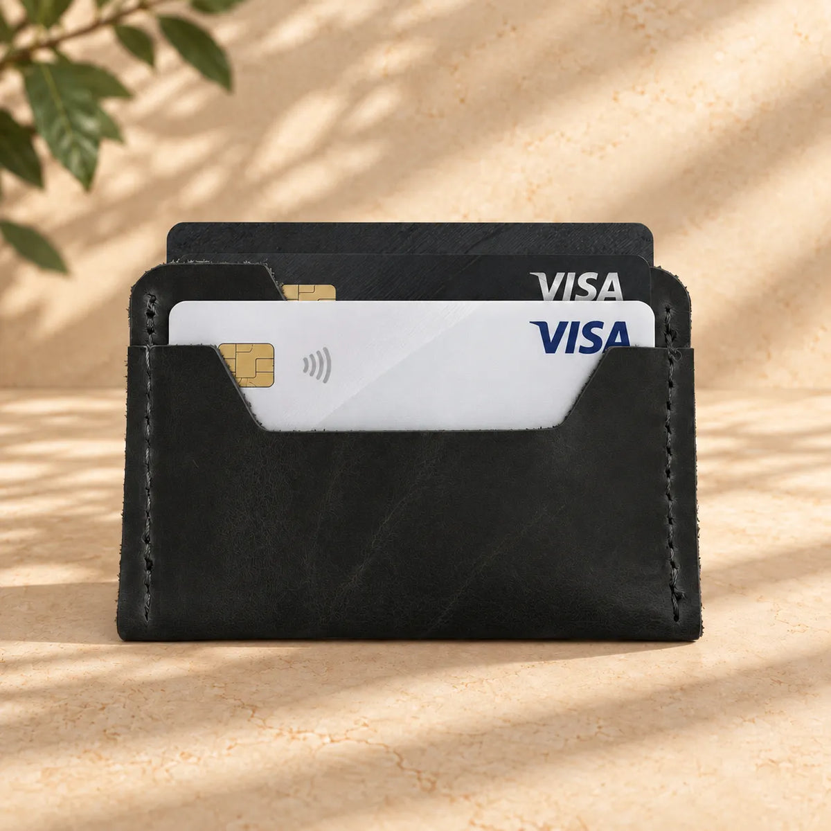 Genuine leather card holder with two card slots for everyday use