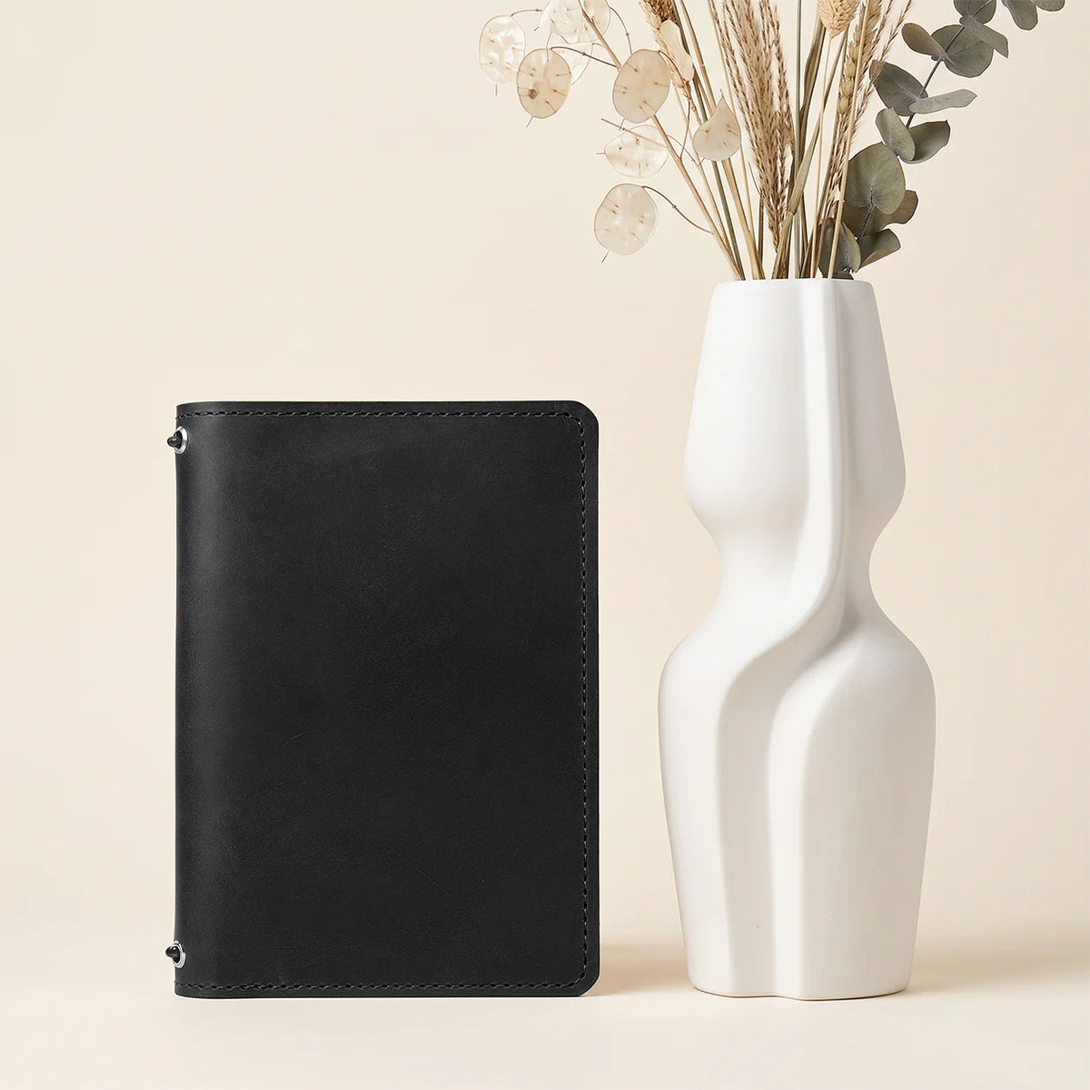 Handmade premium Crazy Horse journal sleeve with dual elastic closures and organized compartments