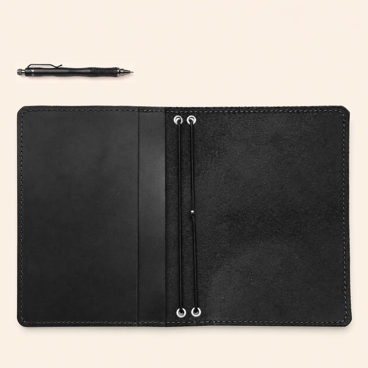 Handcrafted Crazy Horse journal case with dual elastic loops and neatly arranged pockets