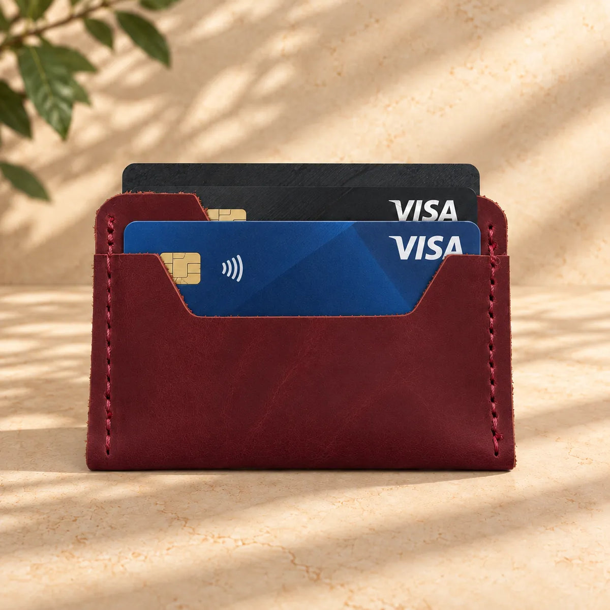 Leather card holder crafted for convenient everyday card storage