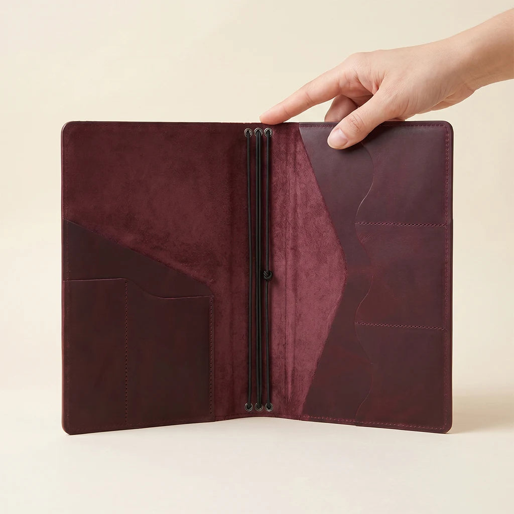 Refillable notebook organizer with clean design and thoughtfully placed compartments.