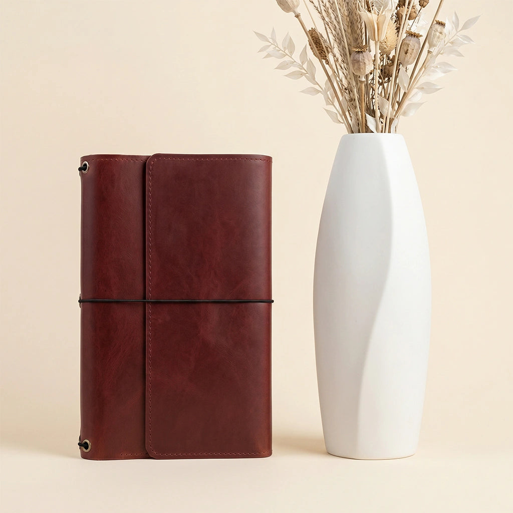 Refillable notebook portfolio featuring handcrafted leather and thoughtfully designed storage space.