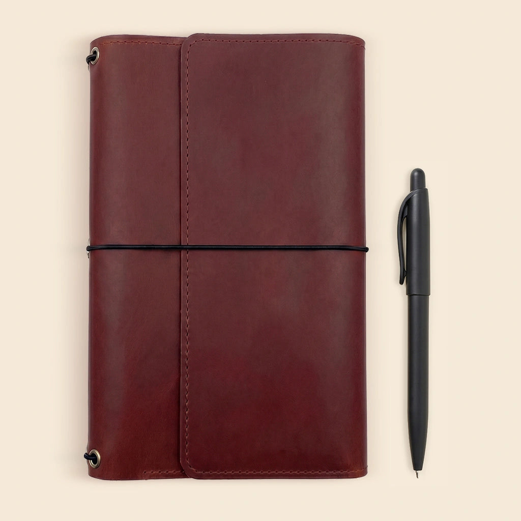 Handcrafted journal cover made from genuine leather for refillable notebook inserts.