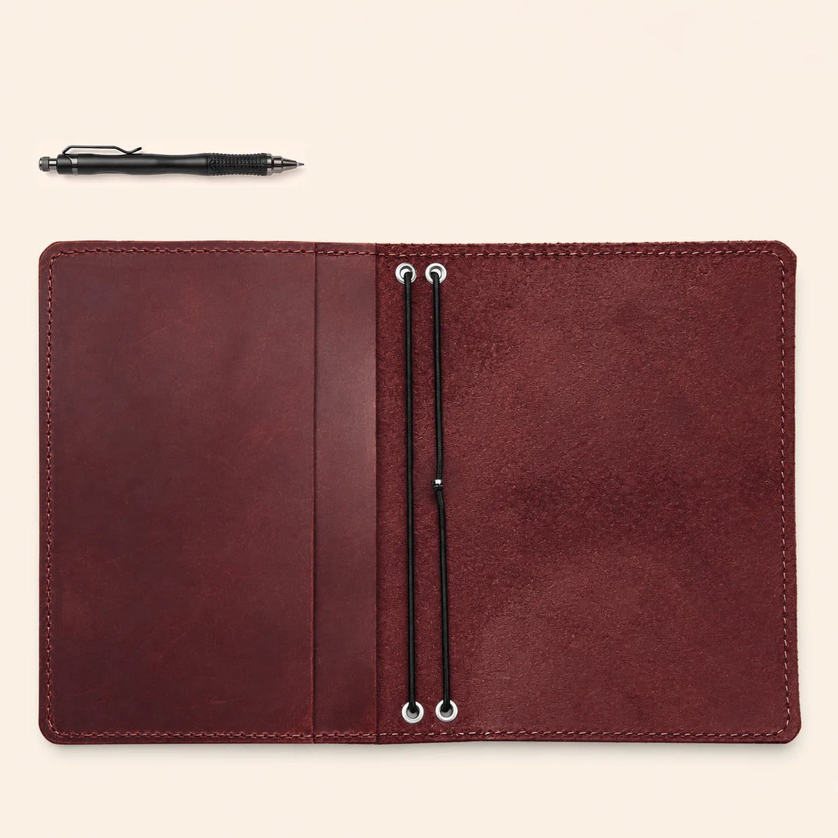 Premium genuine leather notebook organizer with paired elastic fasteners and useful pockets
