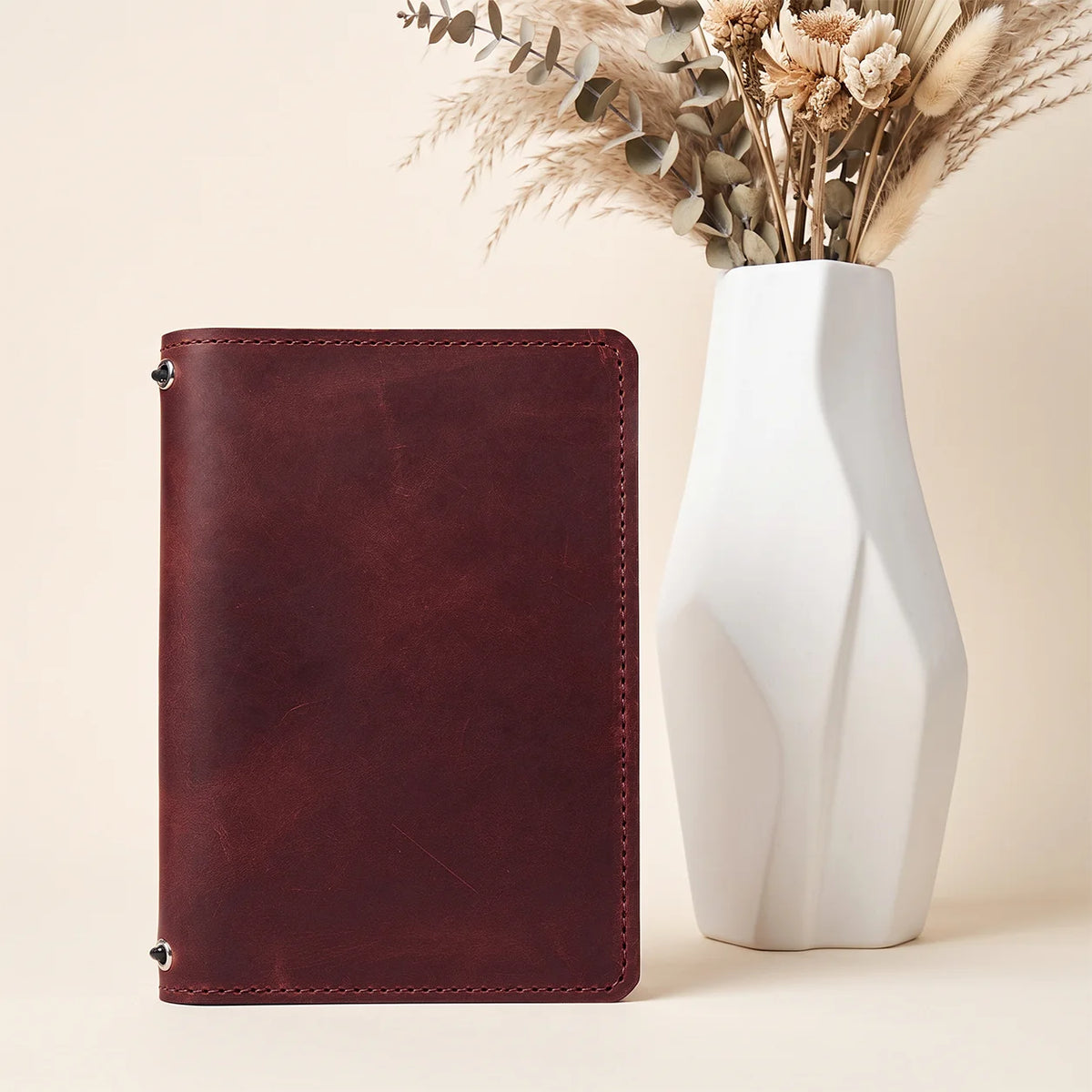 Handmade natural leather cover featuring authentic Crazy Horse texture and secure closures