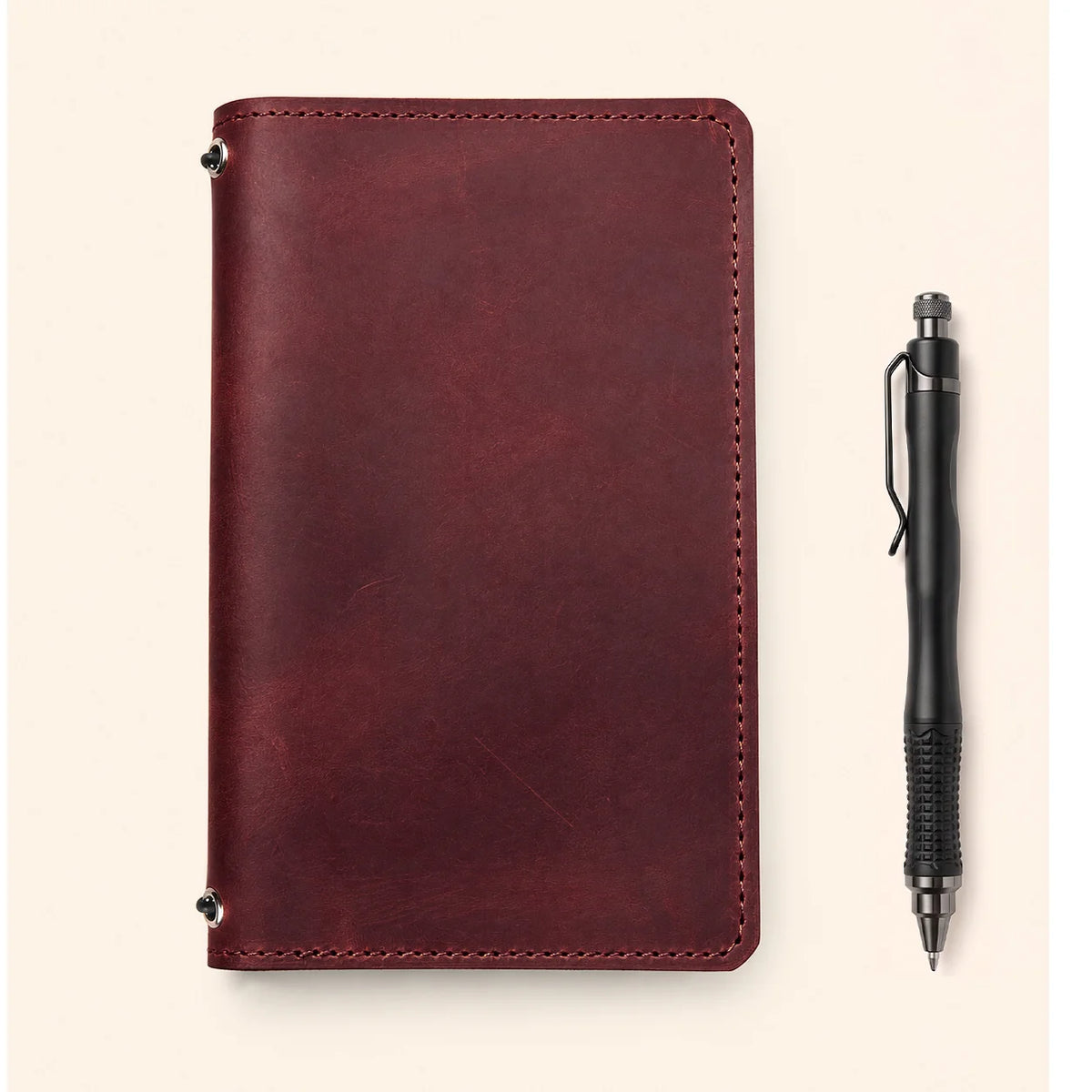 Handmade Crazy Horse notebook organizer featuring two elastic retainers and multiple inner pockets