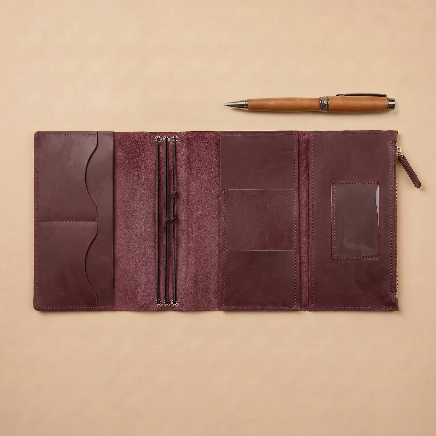 Handmade leather notebook cover crafted from genuine leather with timeless design.