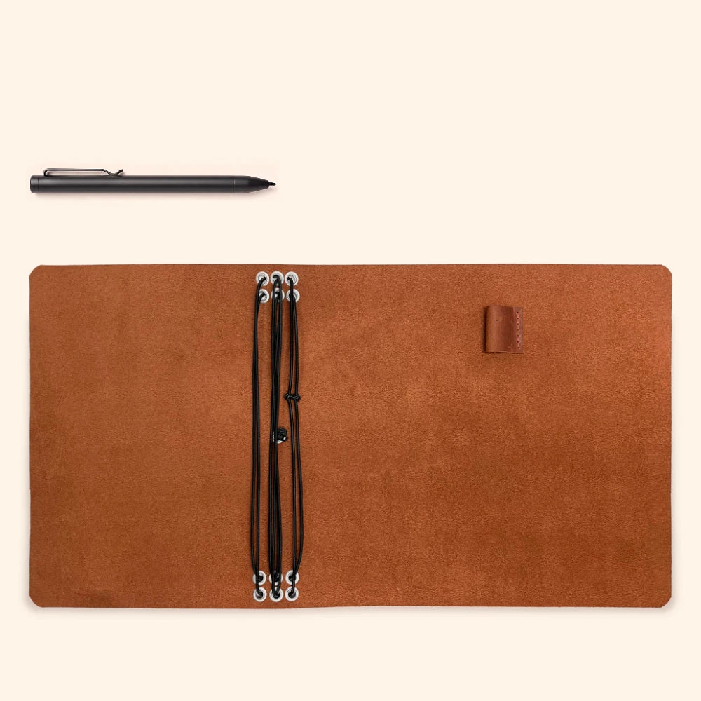 Genuine leather insert holder allowing six separate notebooks to stay neatly organized.