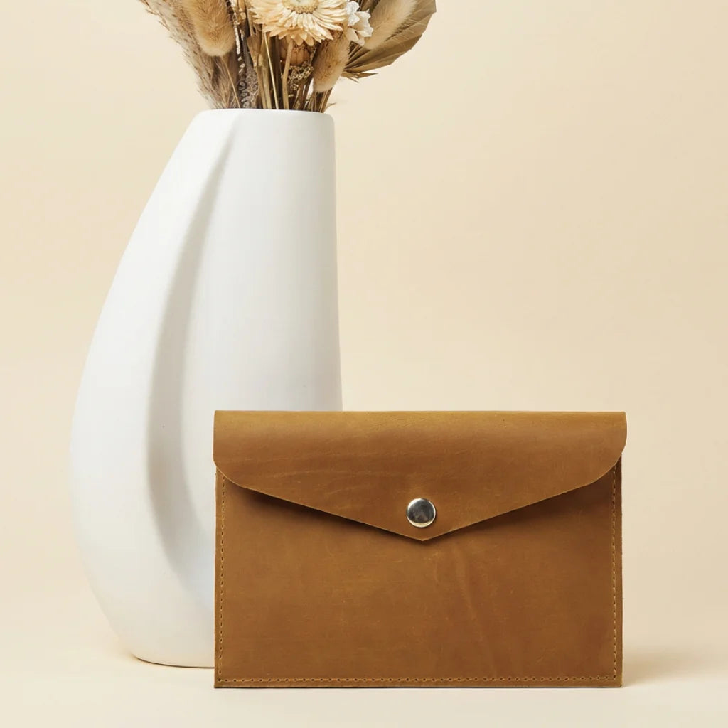 Compact leather envelope pouch for journal cover systems