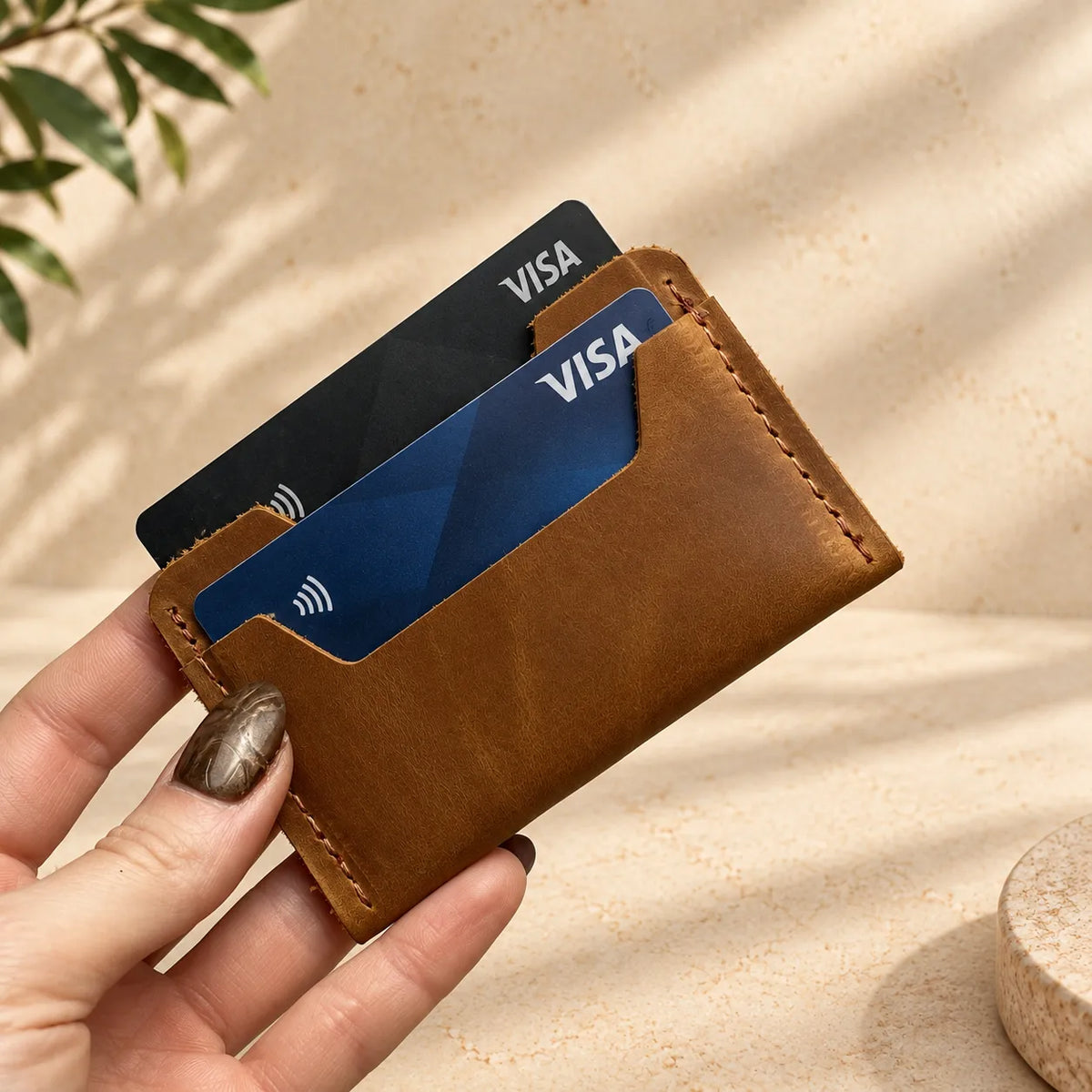 Compact leather card wallet for minimalist everyday carry