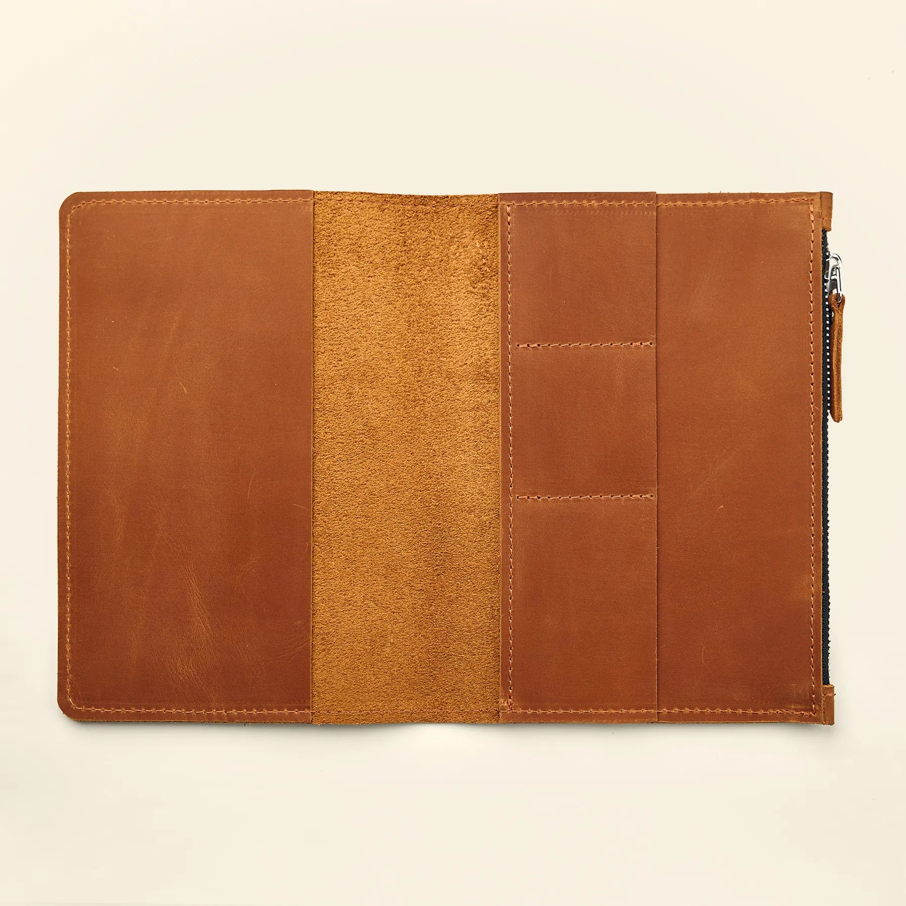 Leather journal organizer insert designed for refillable notebook cover accessories.