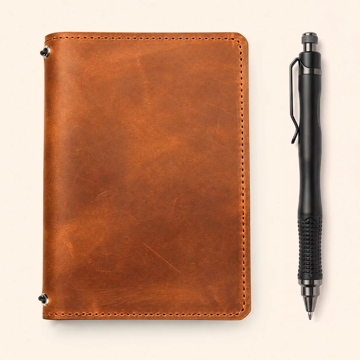 Natural leather cover with two elastic bands for holding notebooks securely in place