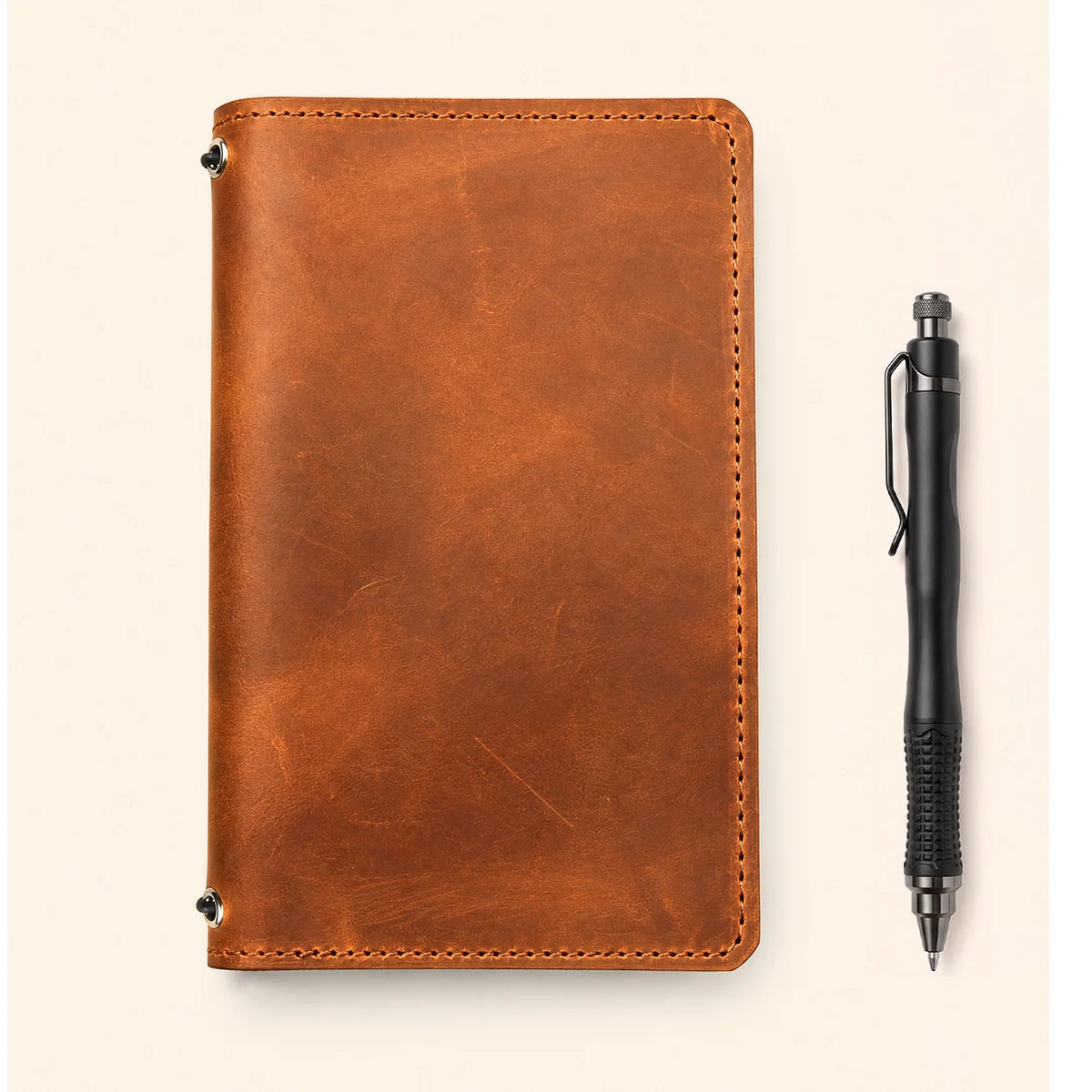 First grade leather notebook holder with dual elastic loops and useful interior pockets