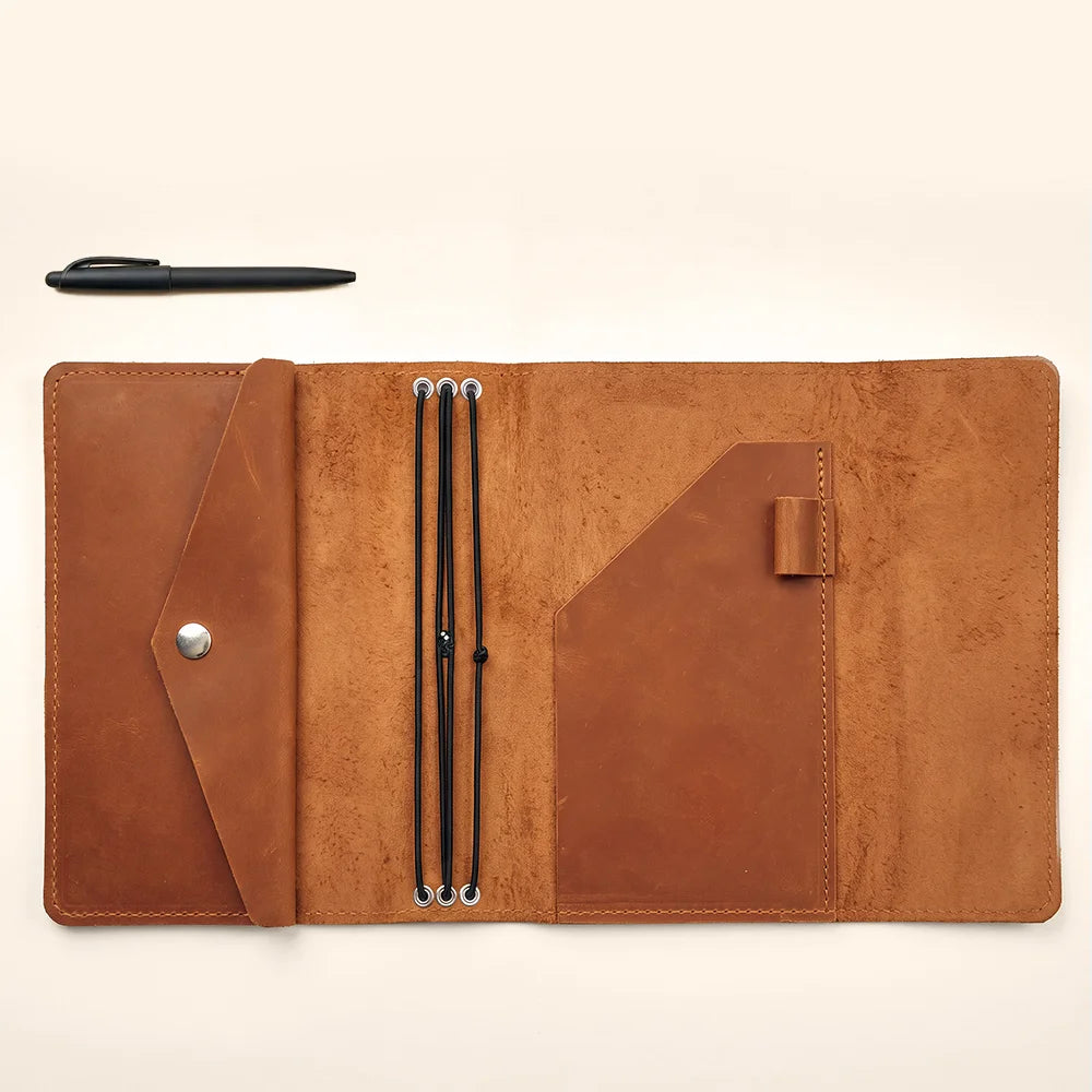 Refillable leather notebook portfolio crafted with attention to detail and everyday durability.