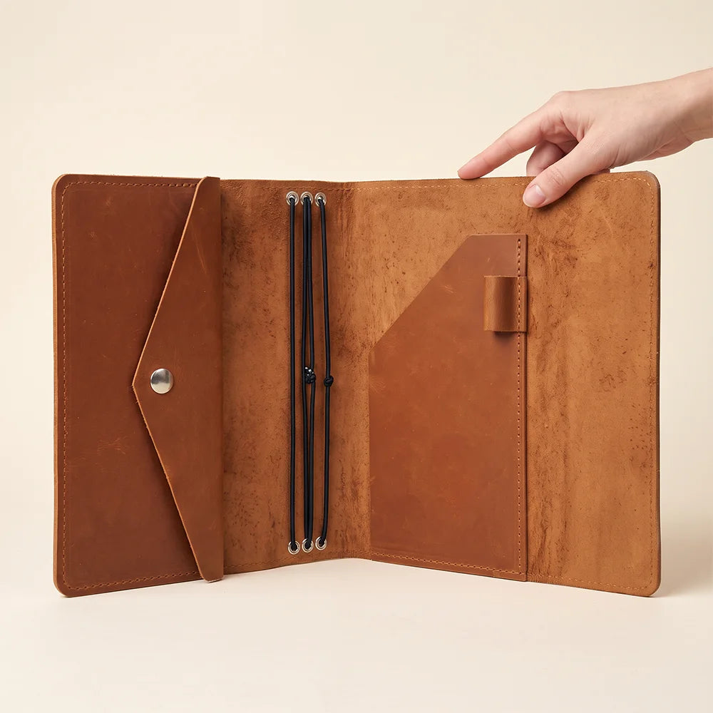 Handmade leather notebook case perfect for journals, planners, sketches, and creative ideas.