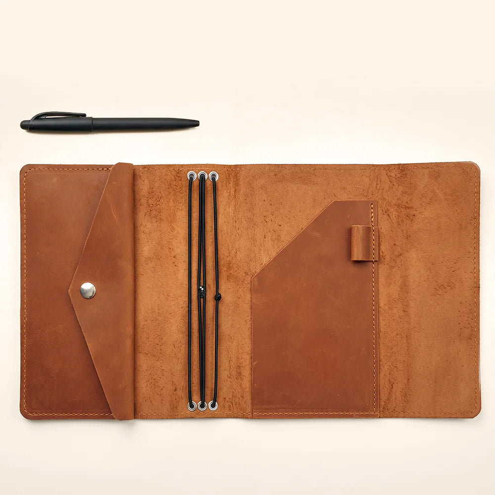 Handmade leather travel journal portfolio built for lasting durability and everyday writing comfort.