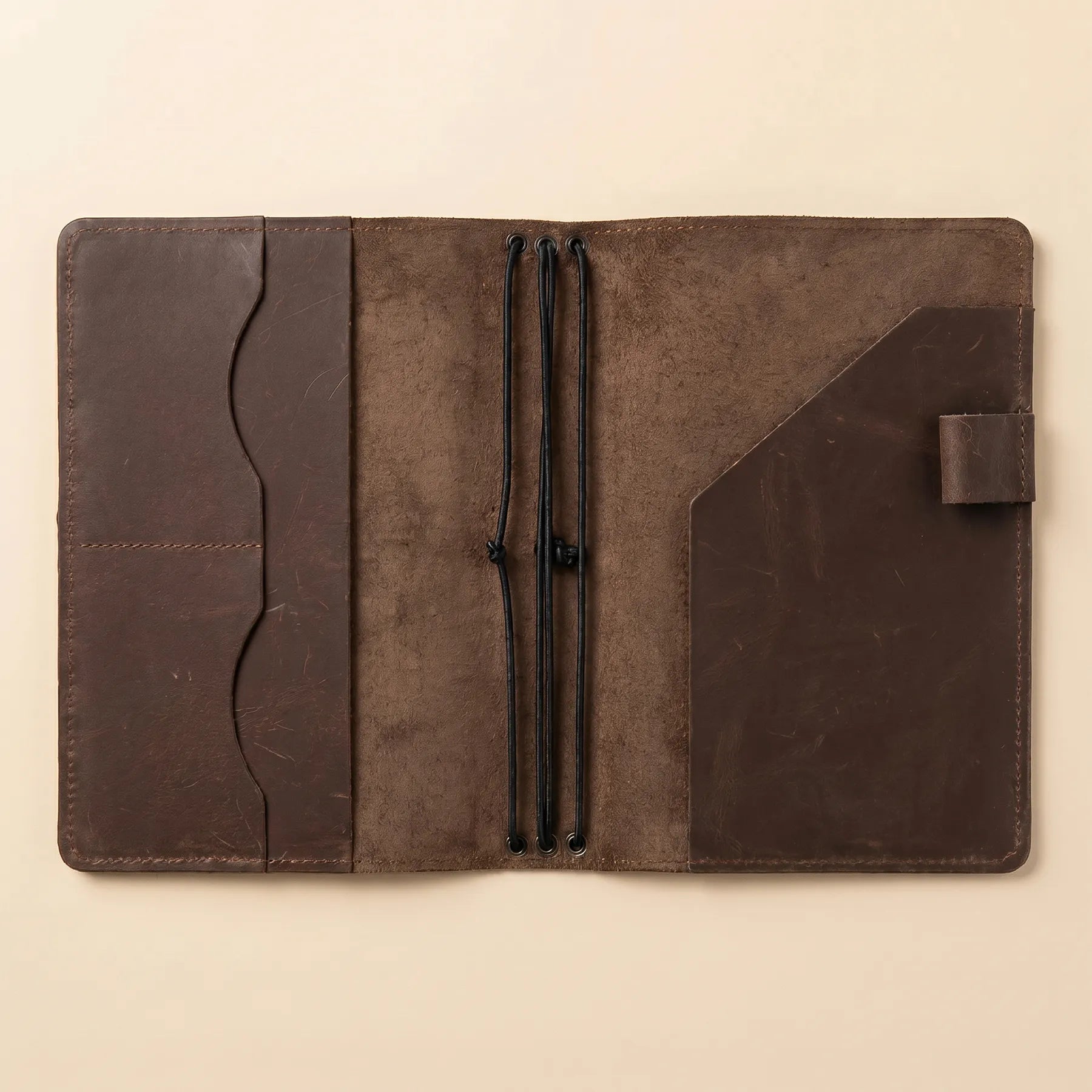 Reusable journal cover crafted from high quality genuine leather materials.