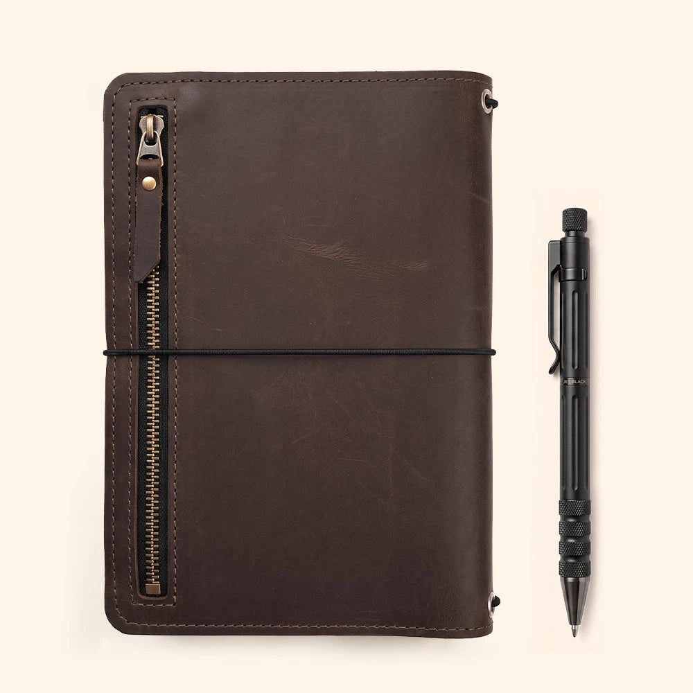 Leather notebook wrap combining durable craftsmanship with organized everyday functionality.