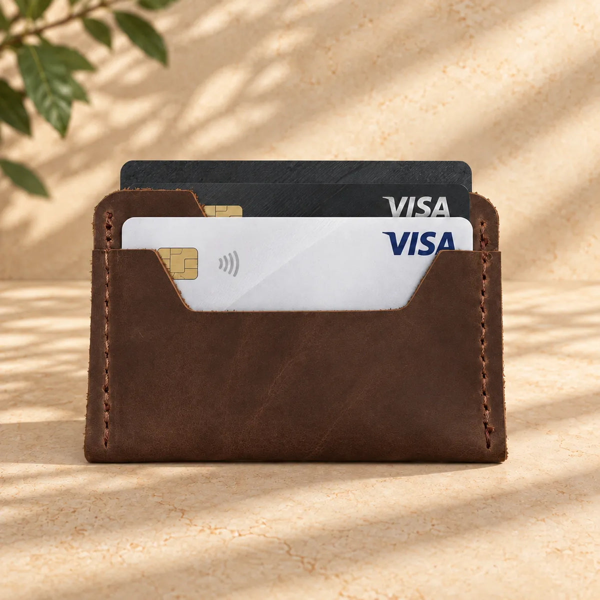 Durable genuine leather card holder with a practical design