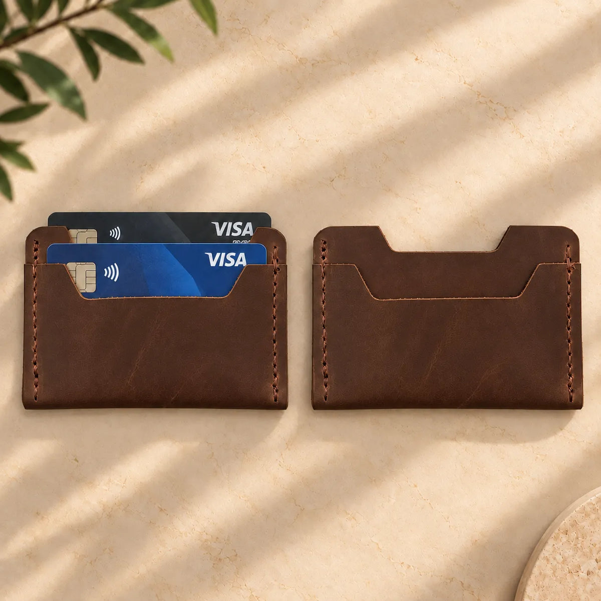 Compact card holder made from genuine leather for daily use