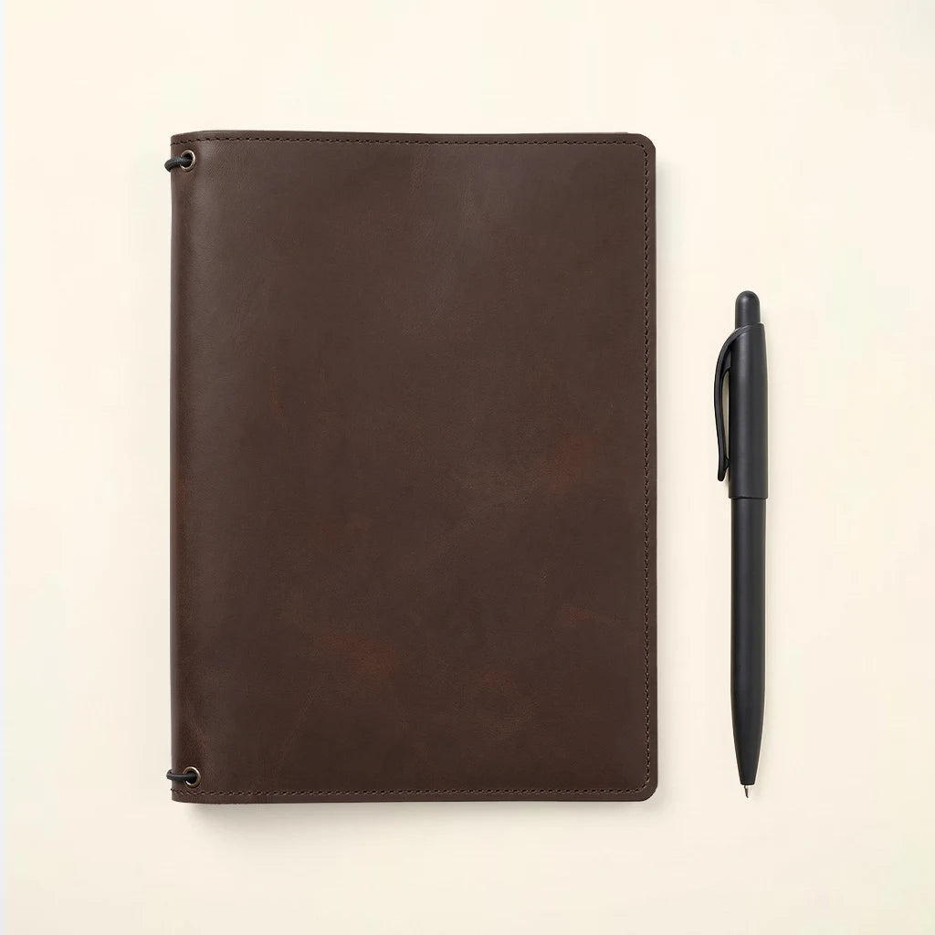 Genuine leather folio featuring refillable inserts and practical storage options.