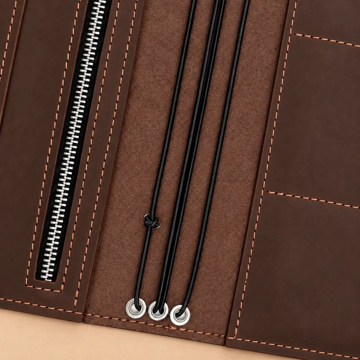 Crazy Horse leather notebook holder with spacious pockets and comfortable wrist strap