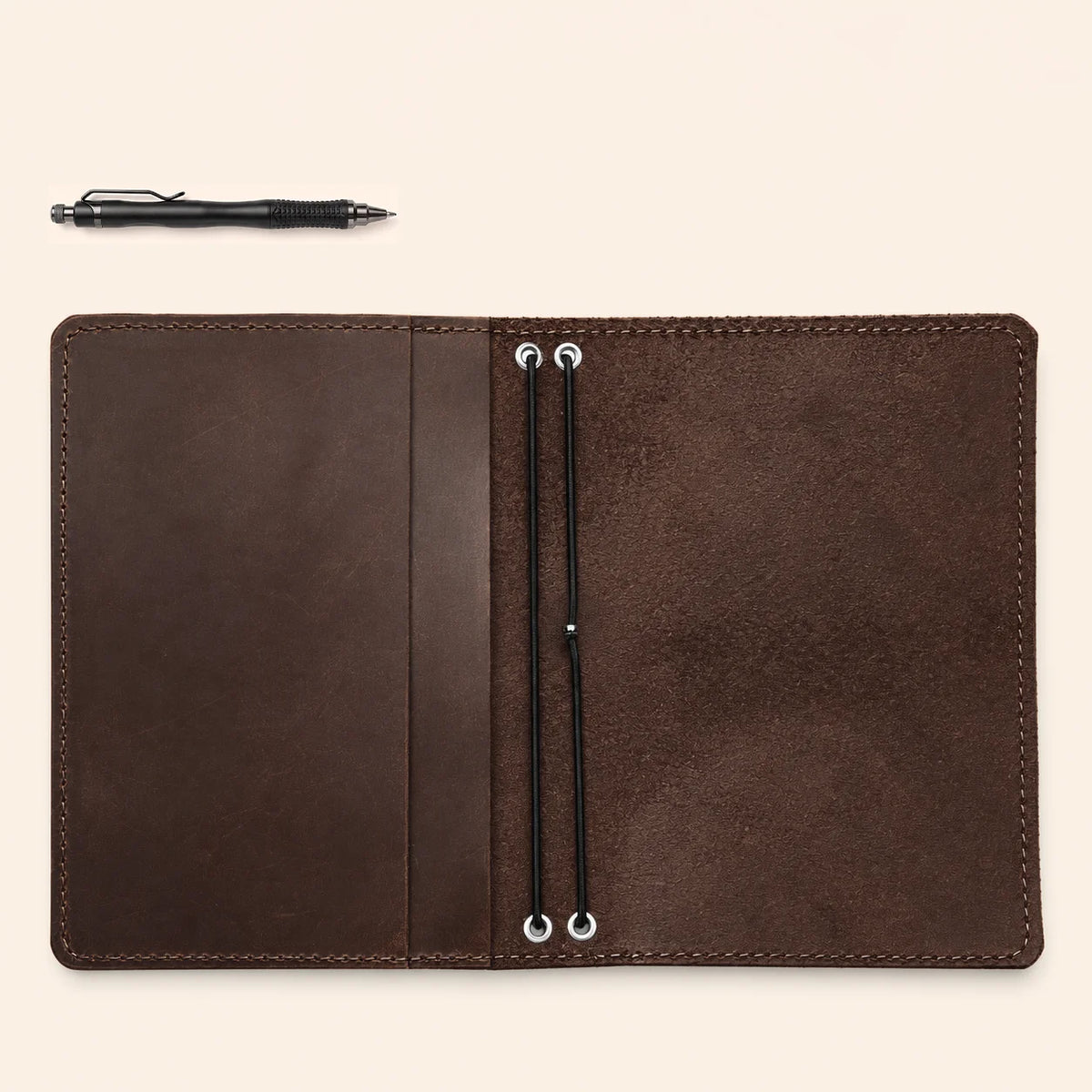 First grade Crazy Horse planner cover with two flexible bands and organized internal pockets