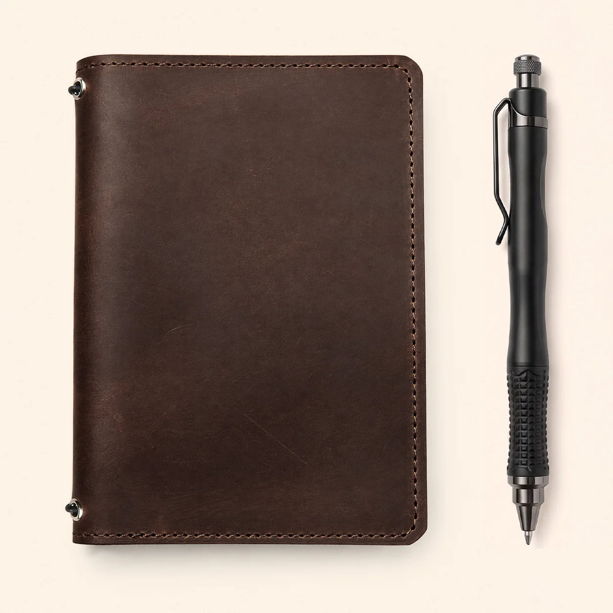 Crazy Horse leather cover with two elastic closures and spacious interior pockets