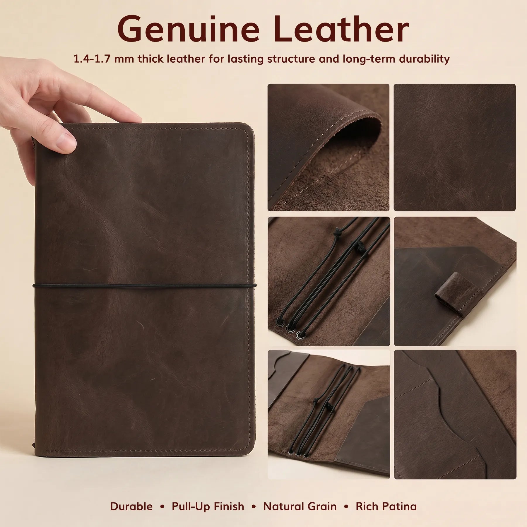 Personalized refillable notebook cover crafted from durable genuine leather
