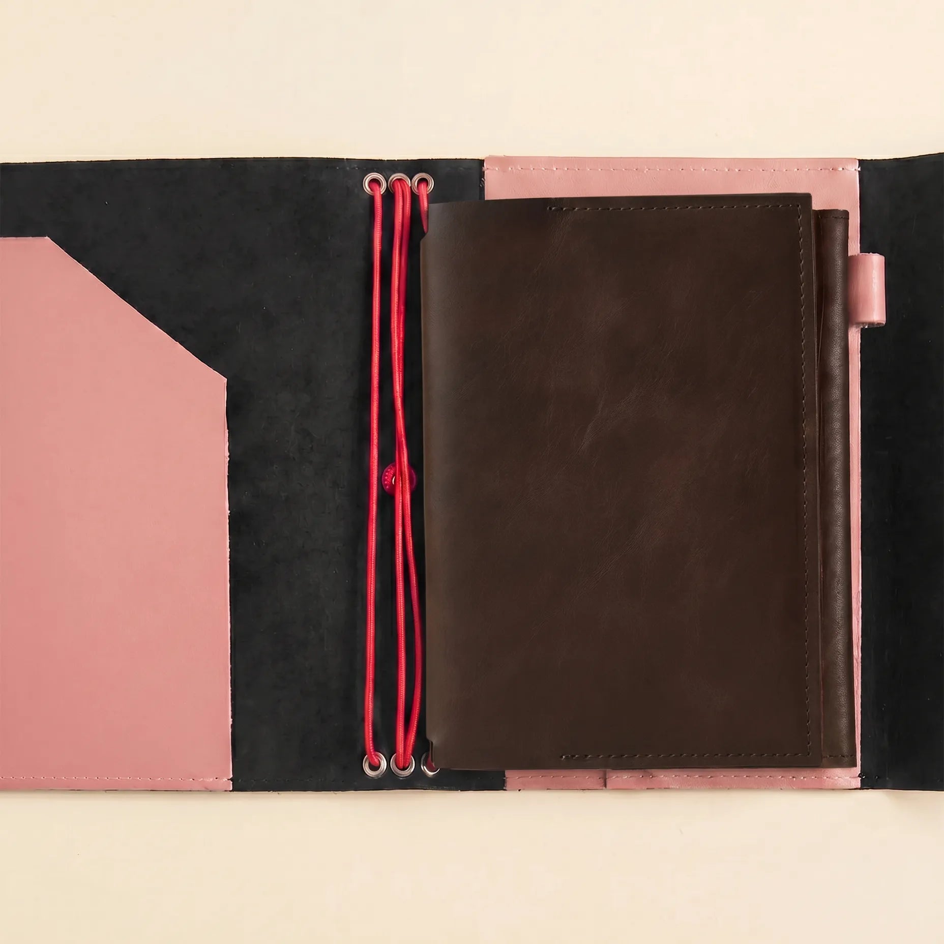 Handmade leather insert for travel journal and planner systems