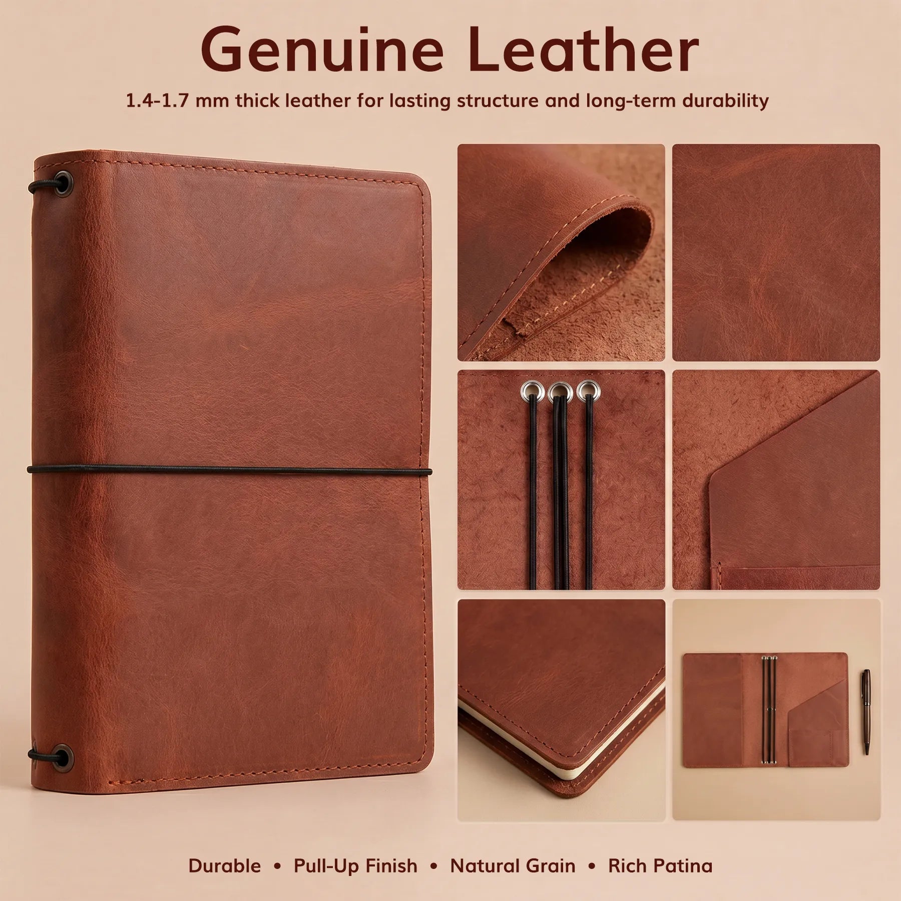 Handmade leather writing journal cover with refillable inserts and engraving option