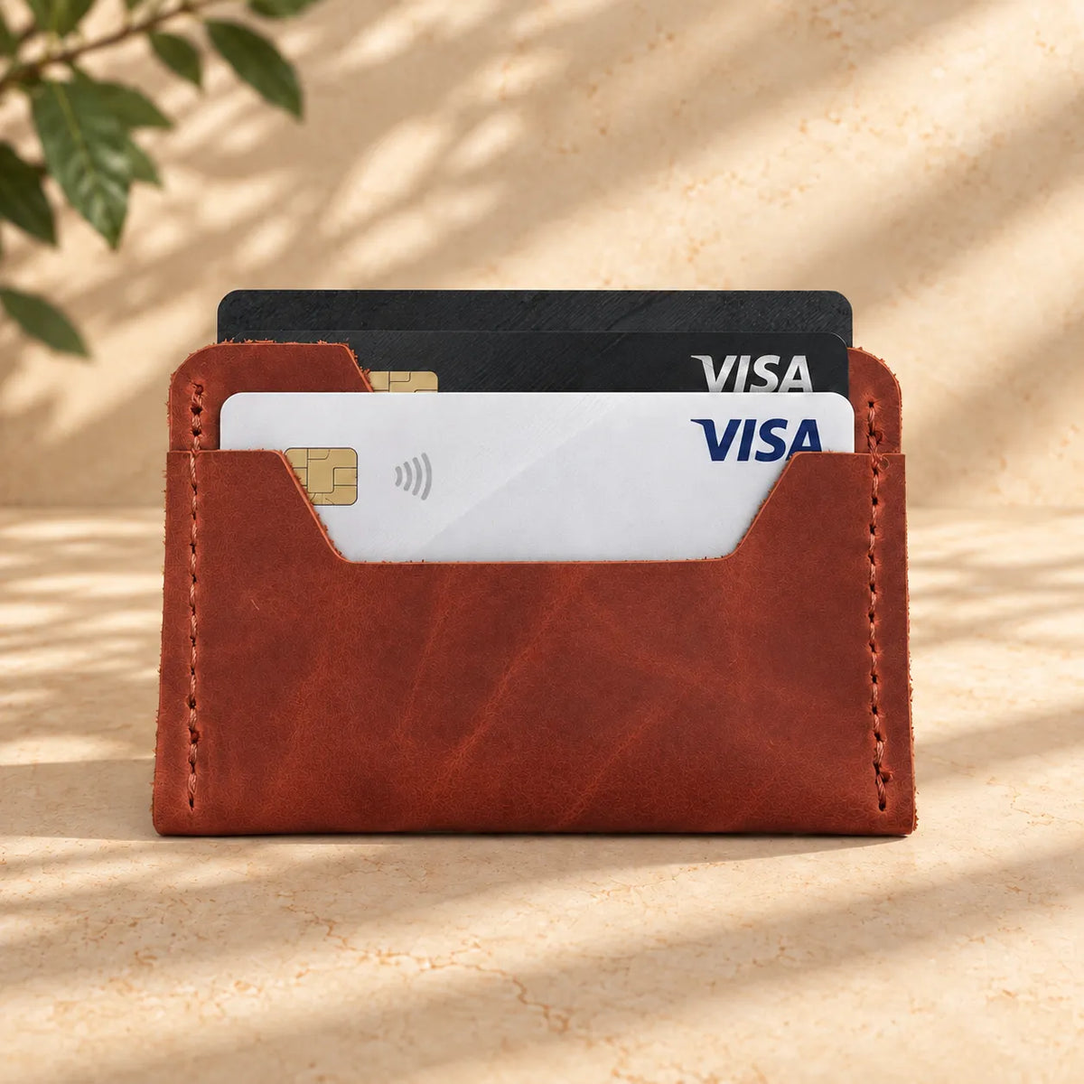 Slim genuine leather wallet with two practical card slots