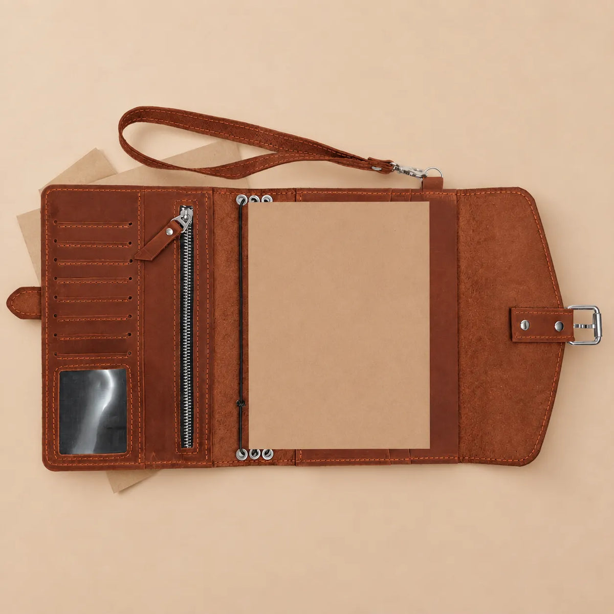 Natural first grade Crazy Horse leather notebook cover with inner storage pockets