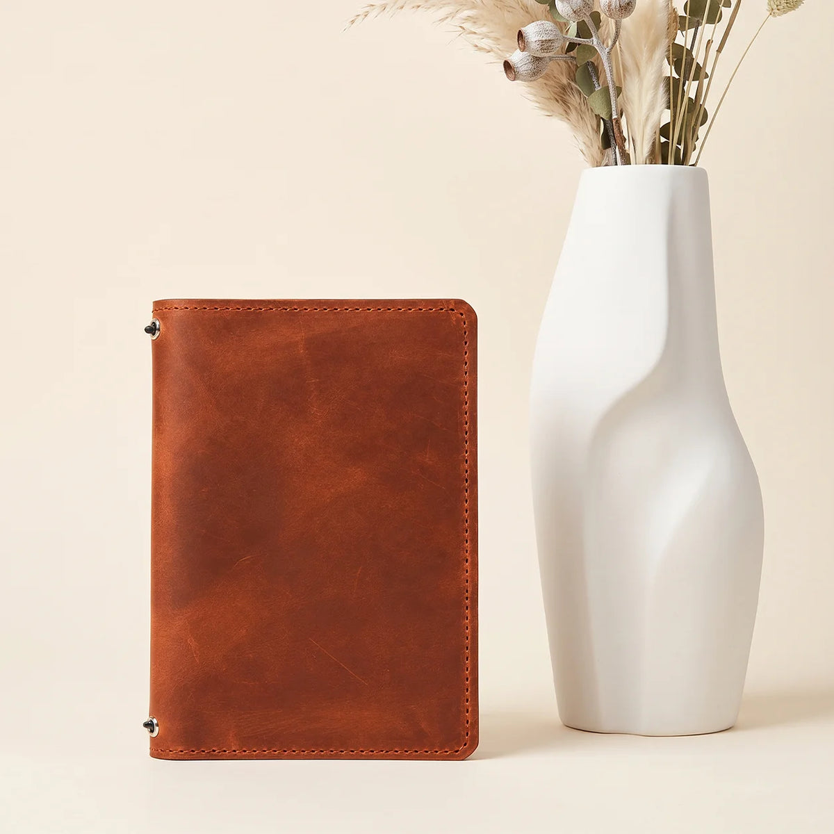 Genuine Crazy Horse leather writing organizer with dual elastics and practical interior compartments