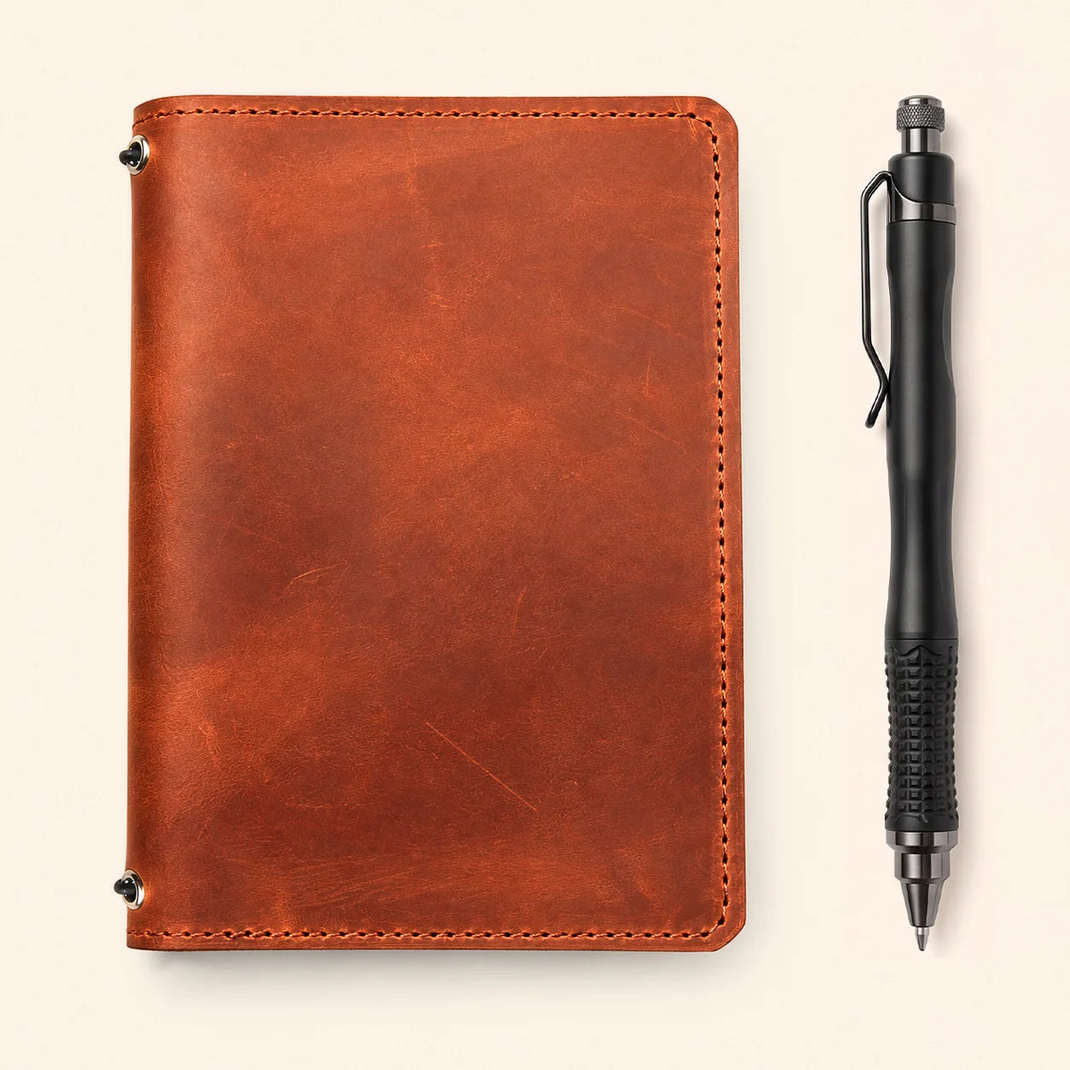 Natural first grade Crazy Horse leather notebook cover with pockets and elastic bands