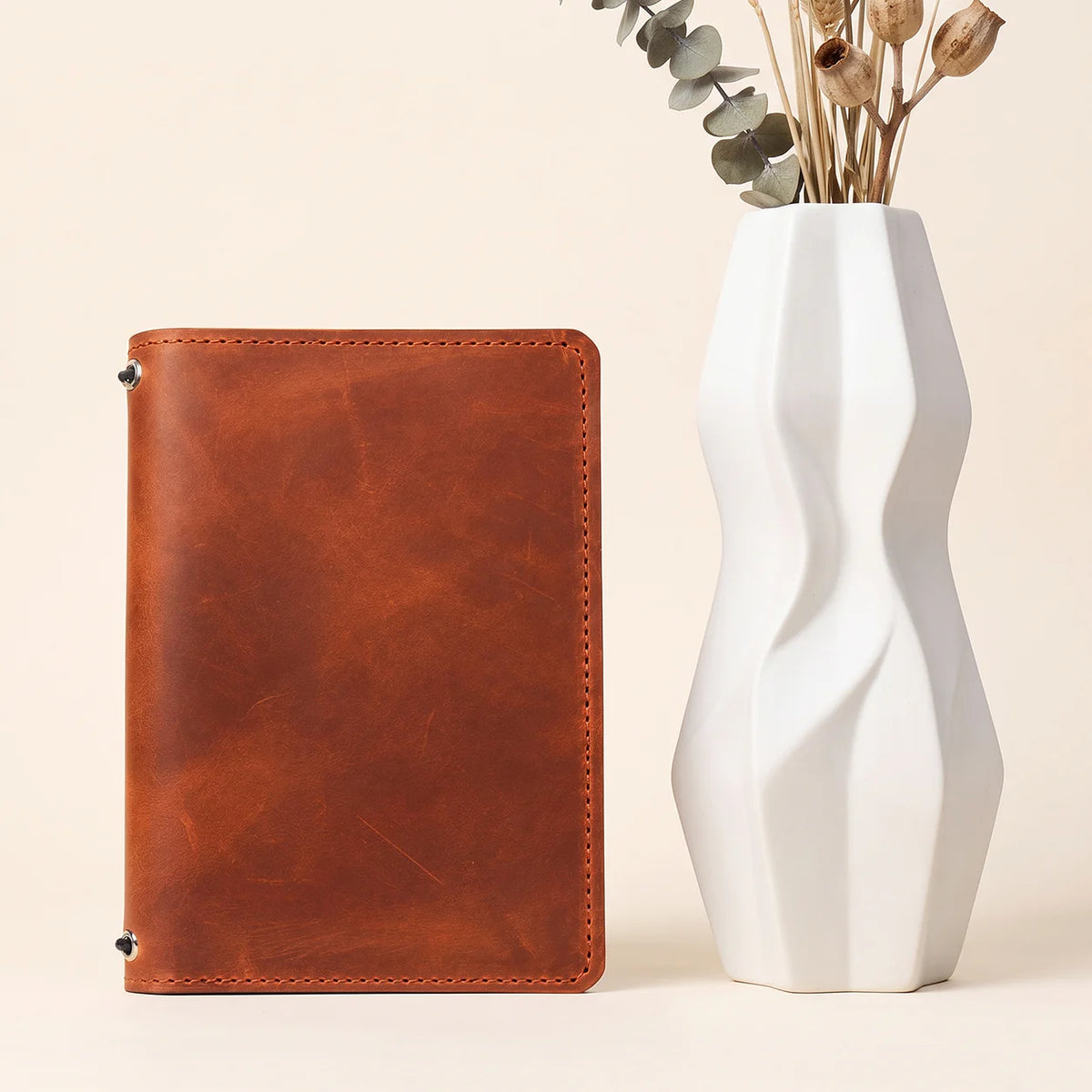 Genuine leather notebook cover with handcrafted Crazy Horse finish and interior organization