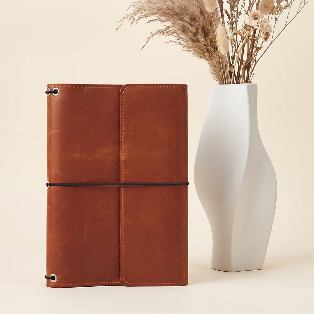 Genuine leather travel journal cover designed for organized notes and everyday creativity.