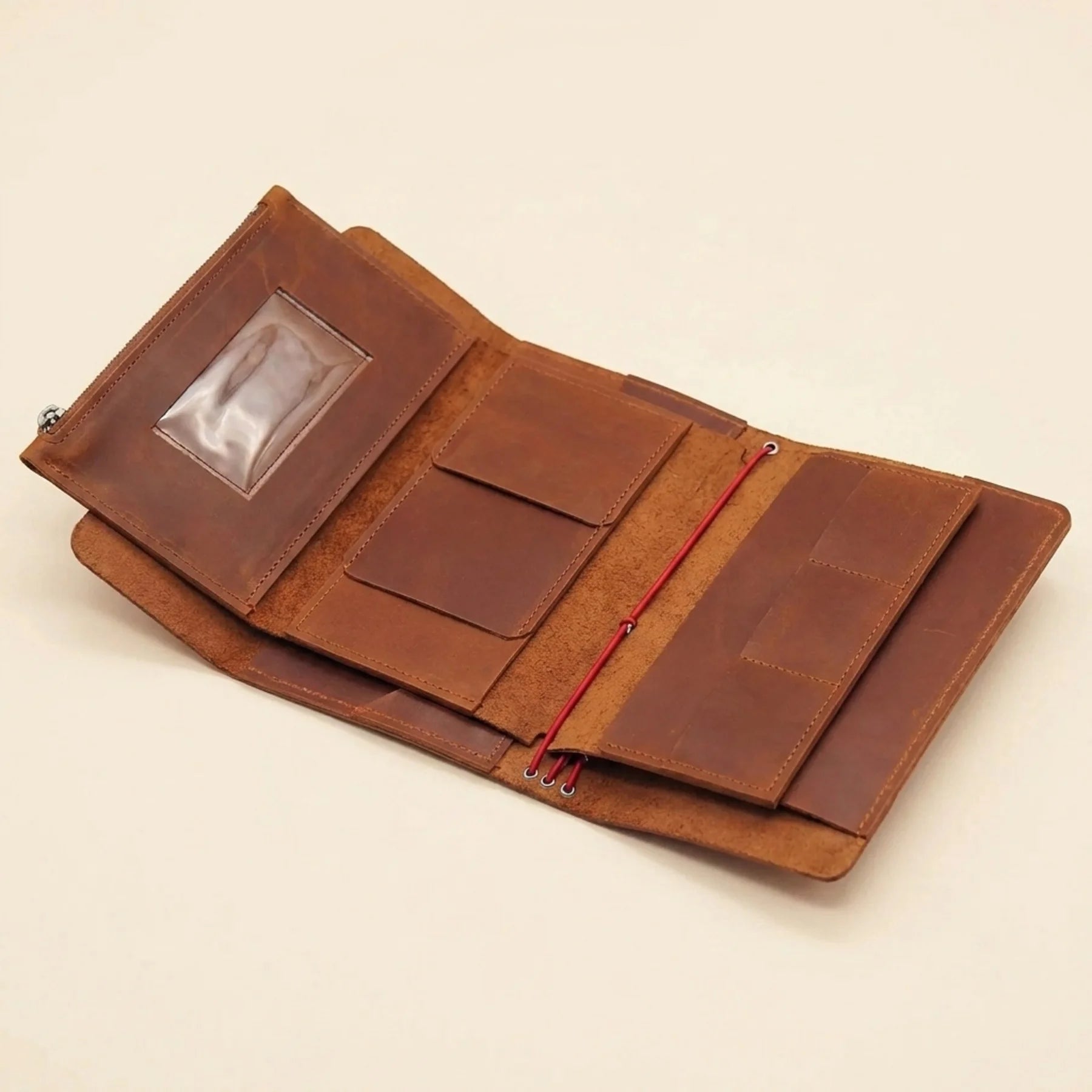 Refillable leather journal insert with built-in pocket organizer