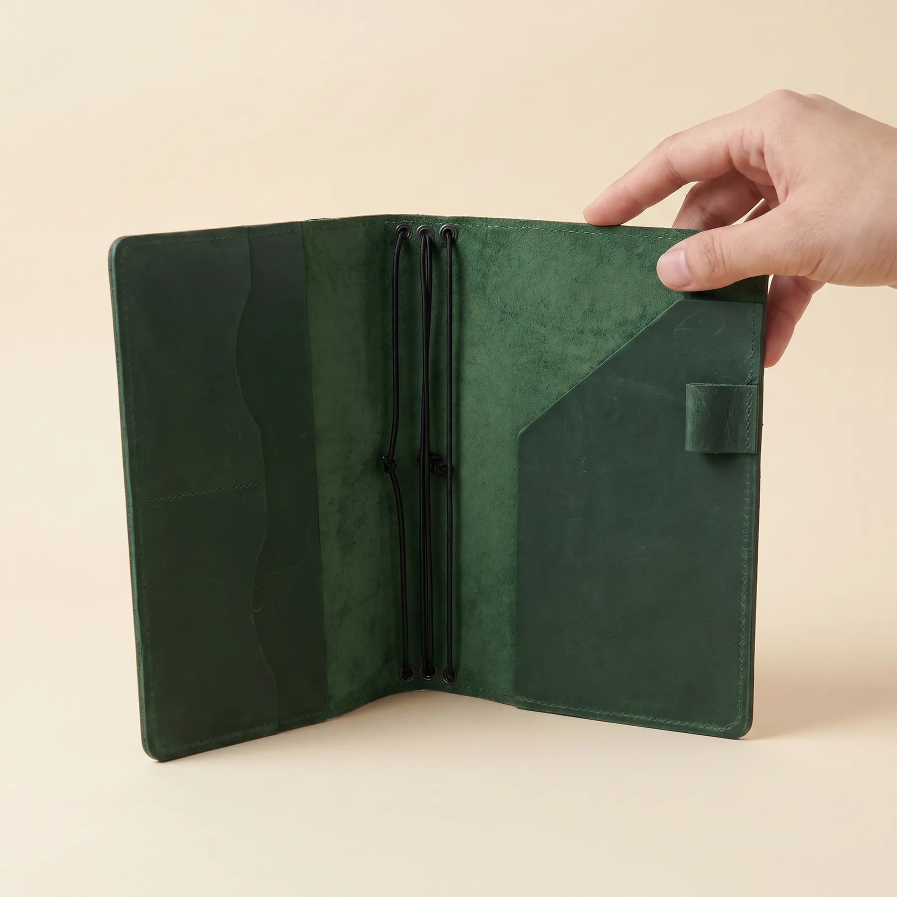 Leather writing notebook cover with rustic finish and handcrafted construction.