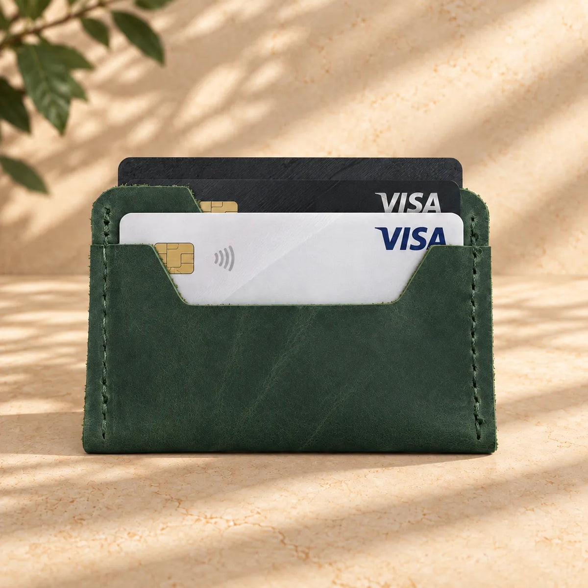 Leather card holder featuring two convenient slots for essential cards
