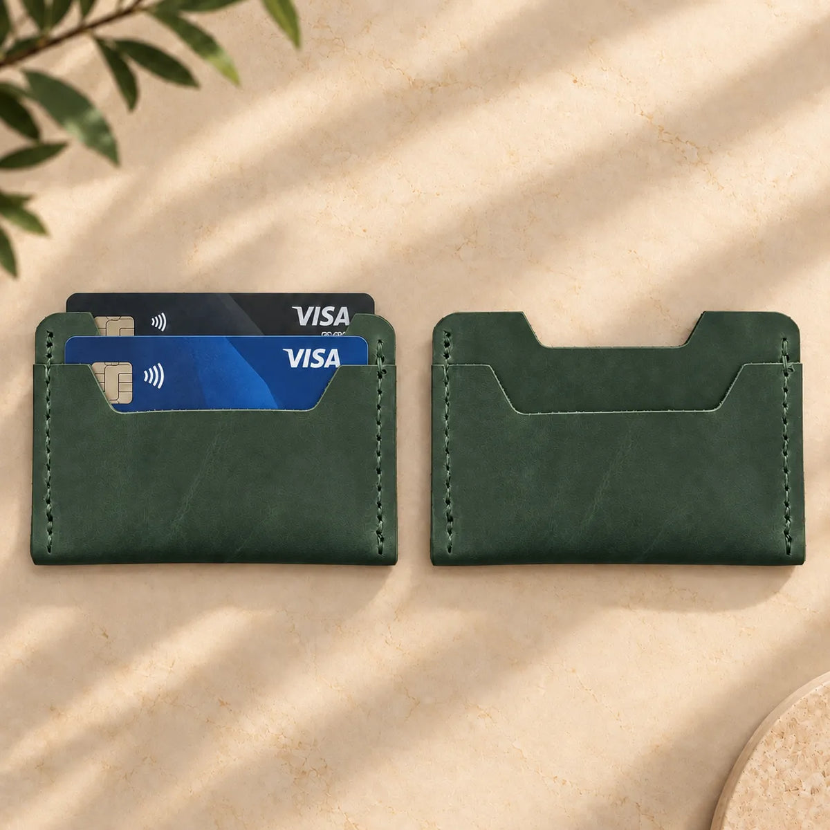 Genuine leather card holder with a sleek compact profile