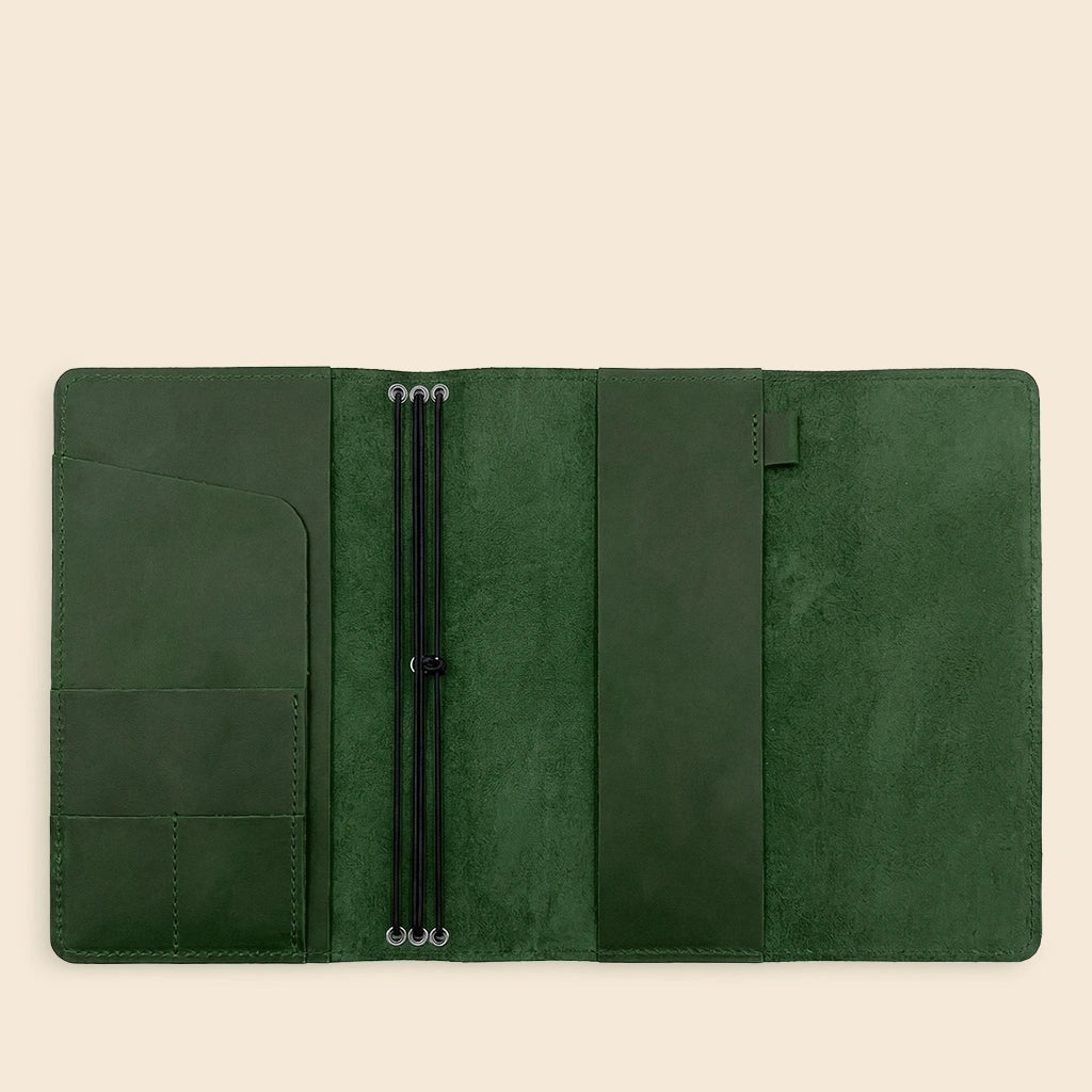 Leather notebook case offering practical organization for work meetings and travel notes.