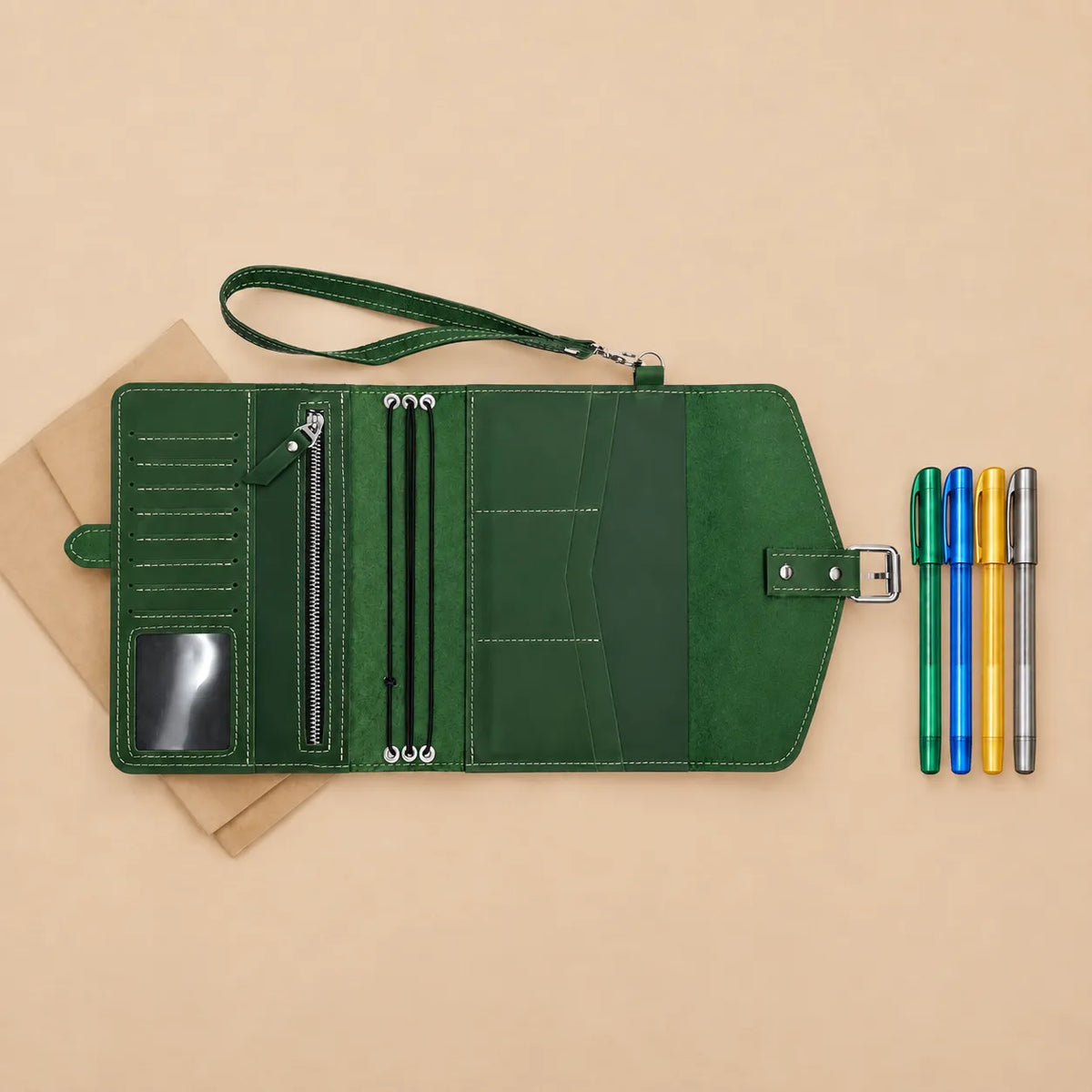 Genuine Crazy Horse leather notebook cover with pockets for organizing personal essentials
