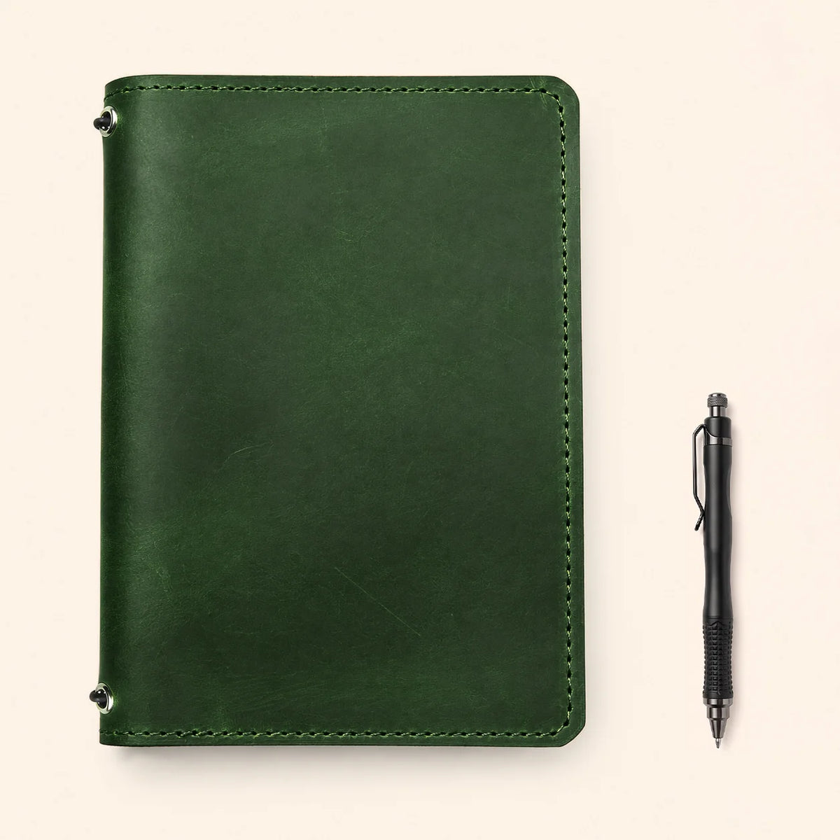 Rustic genuine leather journal sleeve with two elastic holders and convenient storage areas