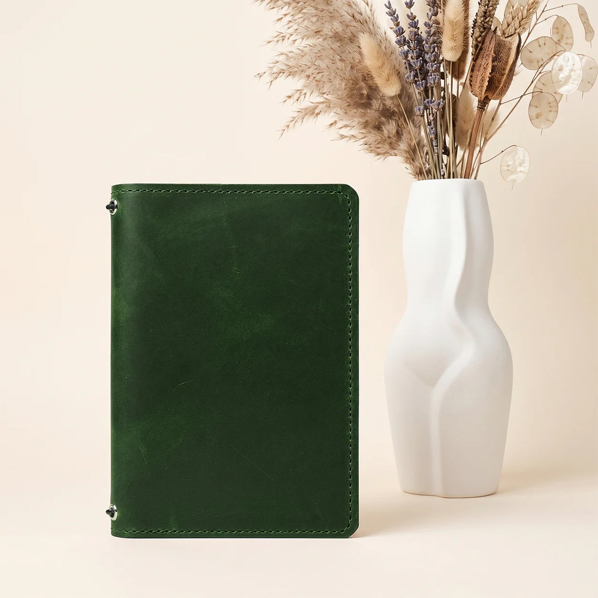 Handmade Crazy Horse leather notebook cover with pockets inside and secure elastic bands