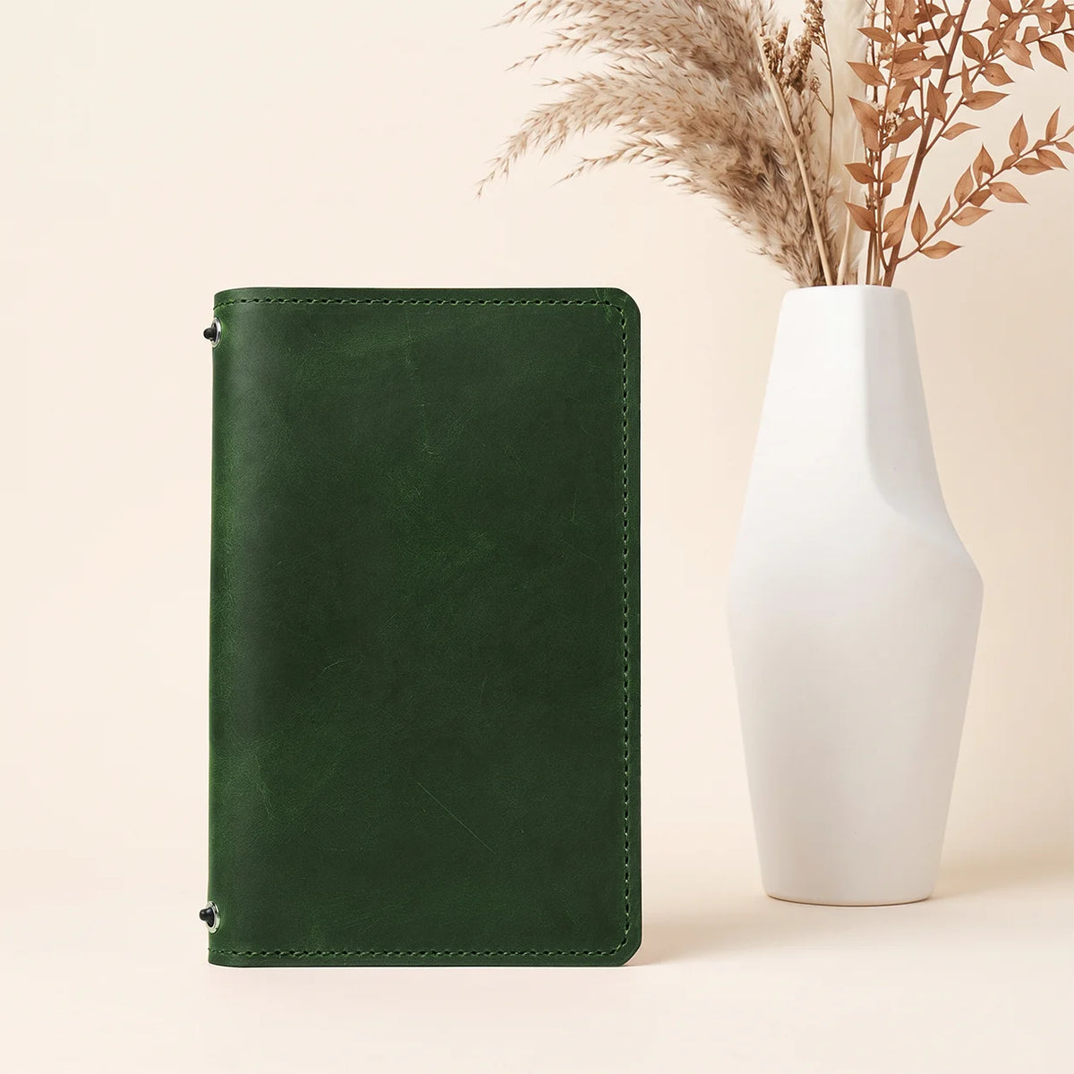 Crazy Horse leather writing journal cover featuring paired elastic straps and inner storage